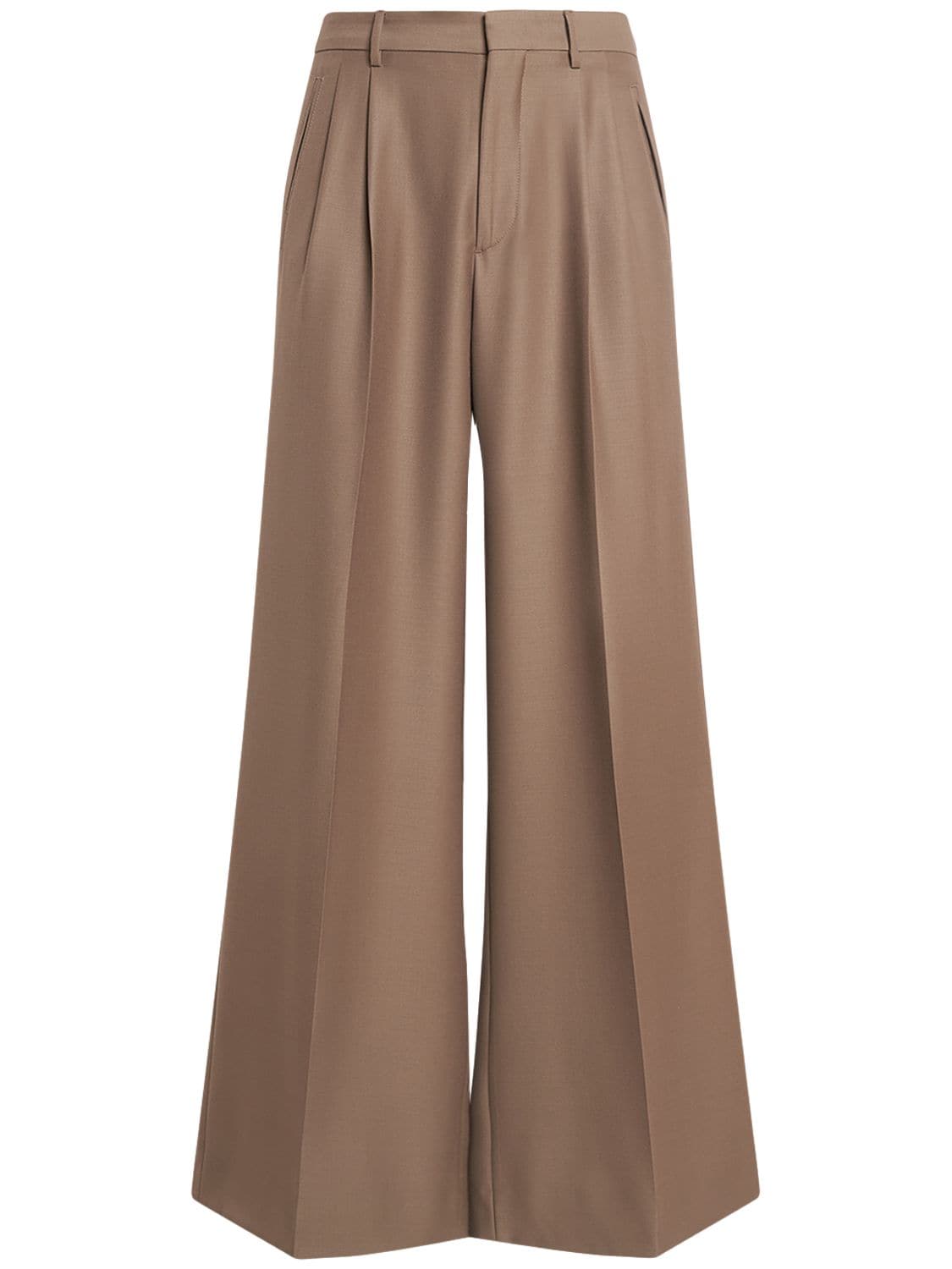Etro Extra Wide Pleated Wool Trousers In Beige