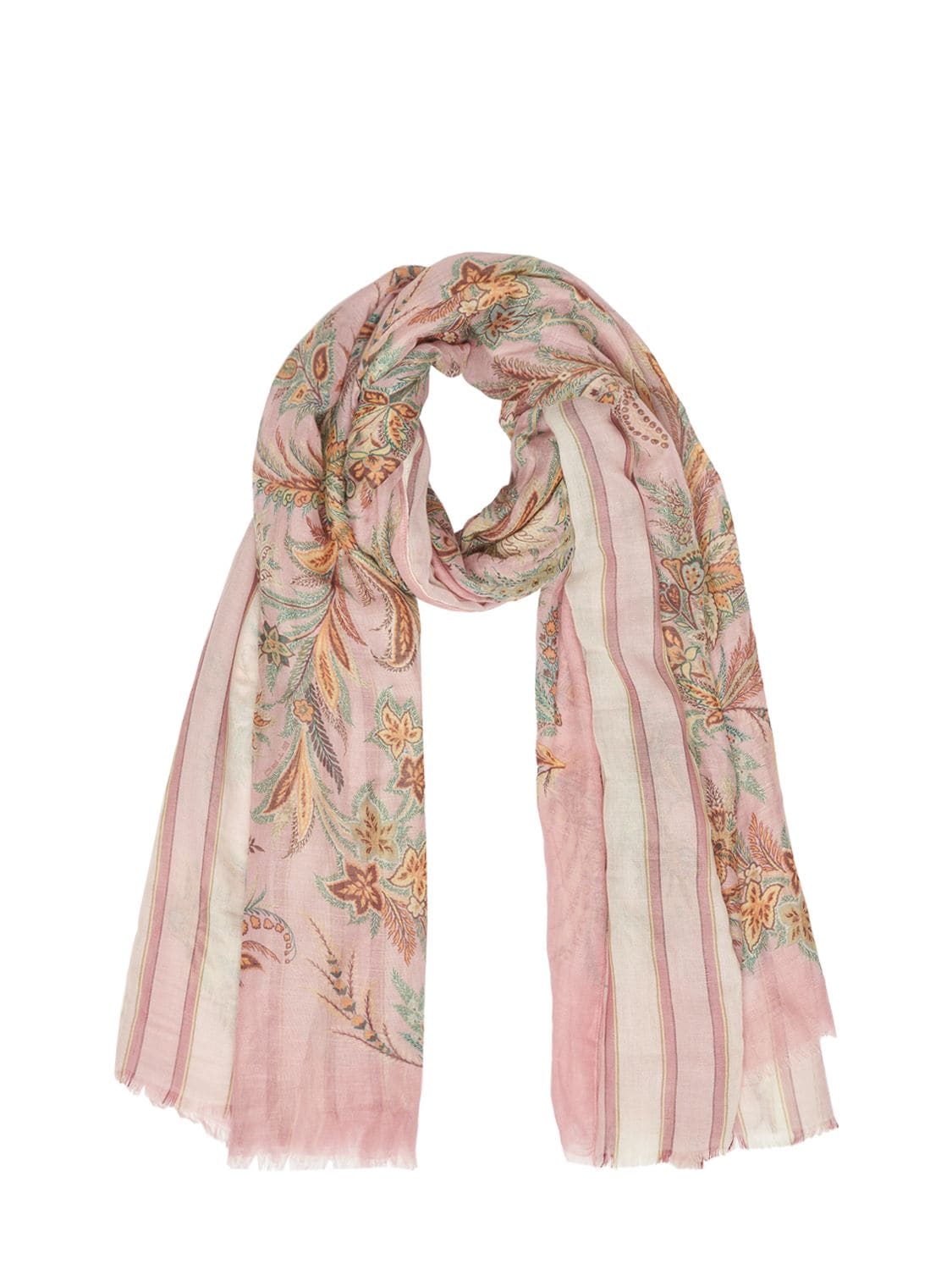 Etro Reversible Linen Blend Scarf In Pink