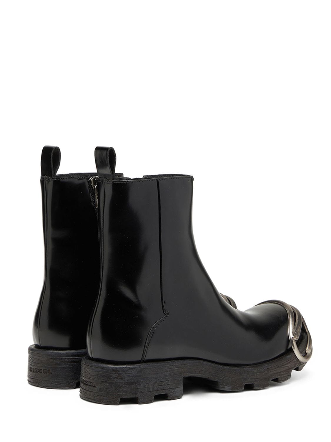 Shop Diesel Oval-d Leather Combat Boots In Black