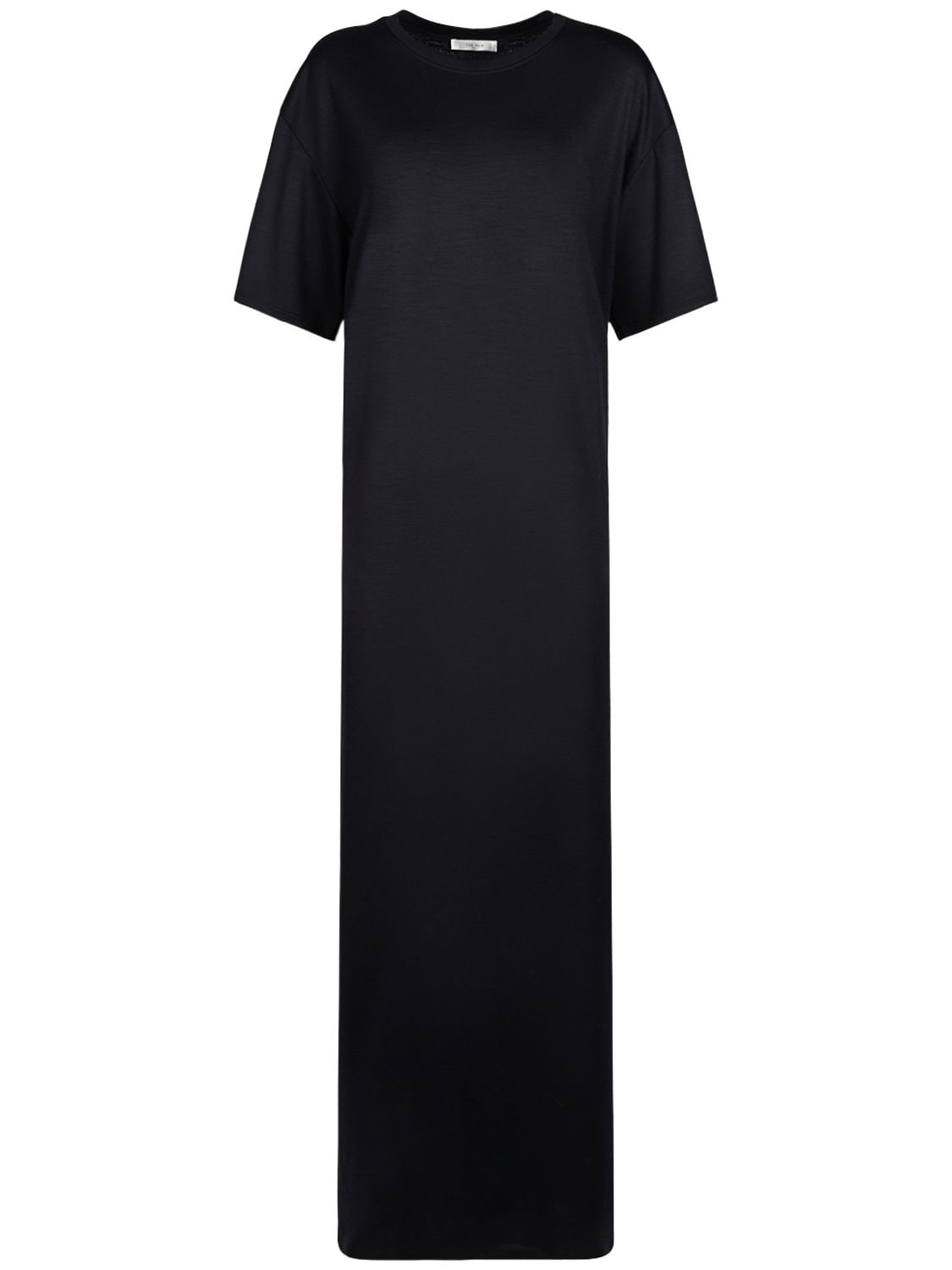 The Row Amo Wool Jersey Short Sleeve Midi Dress In Black