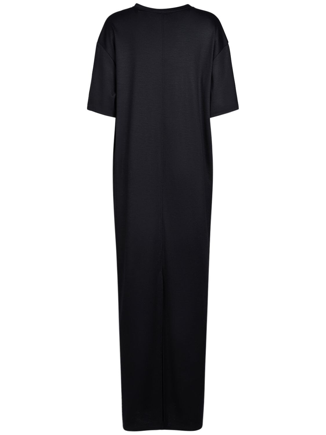 Shop The Row Amo Wool Jersey Short Sleeve Midi Dress In Black