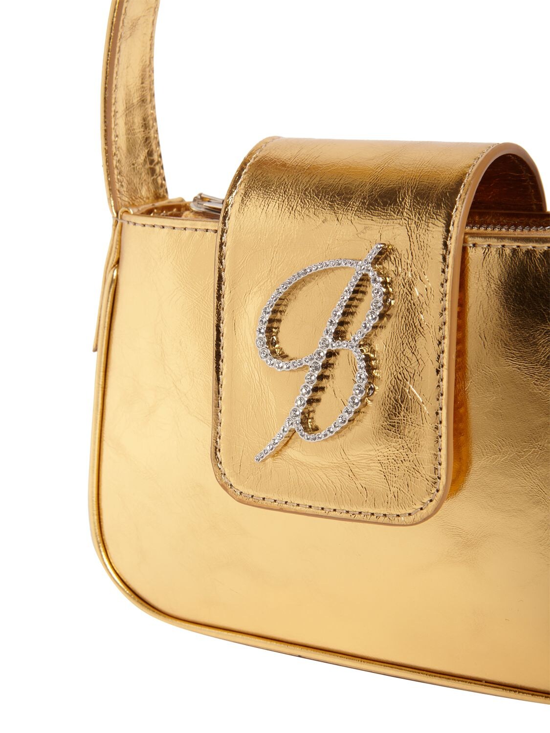 Shop Blumarine B Laminated Leather Top Handle Bag In Gold