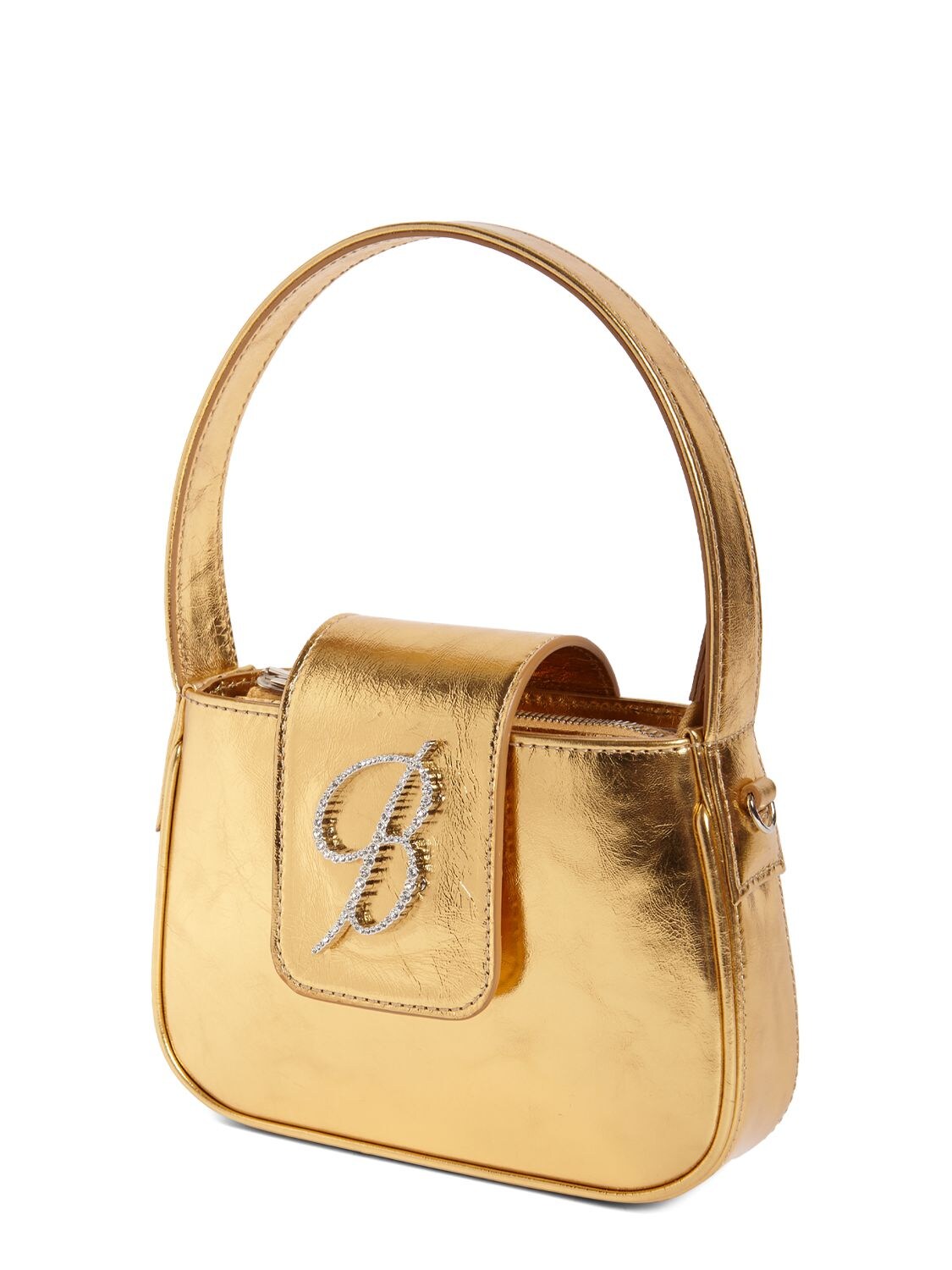 Shop Blumarine B Laminated Leather Top Handle Bag In Gold