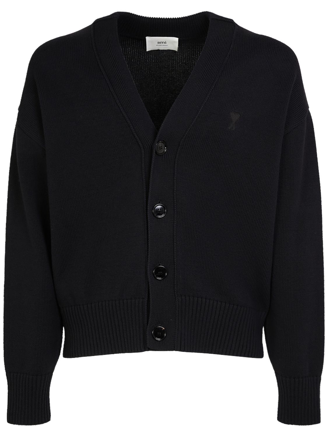 Shop Ami Alexandre Mattiussi Adc Cotton & Wool Cardigan In Black
