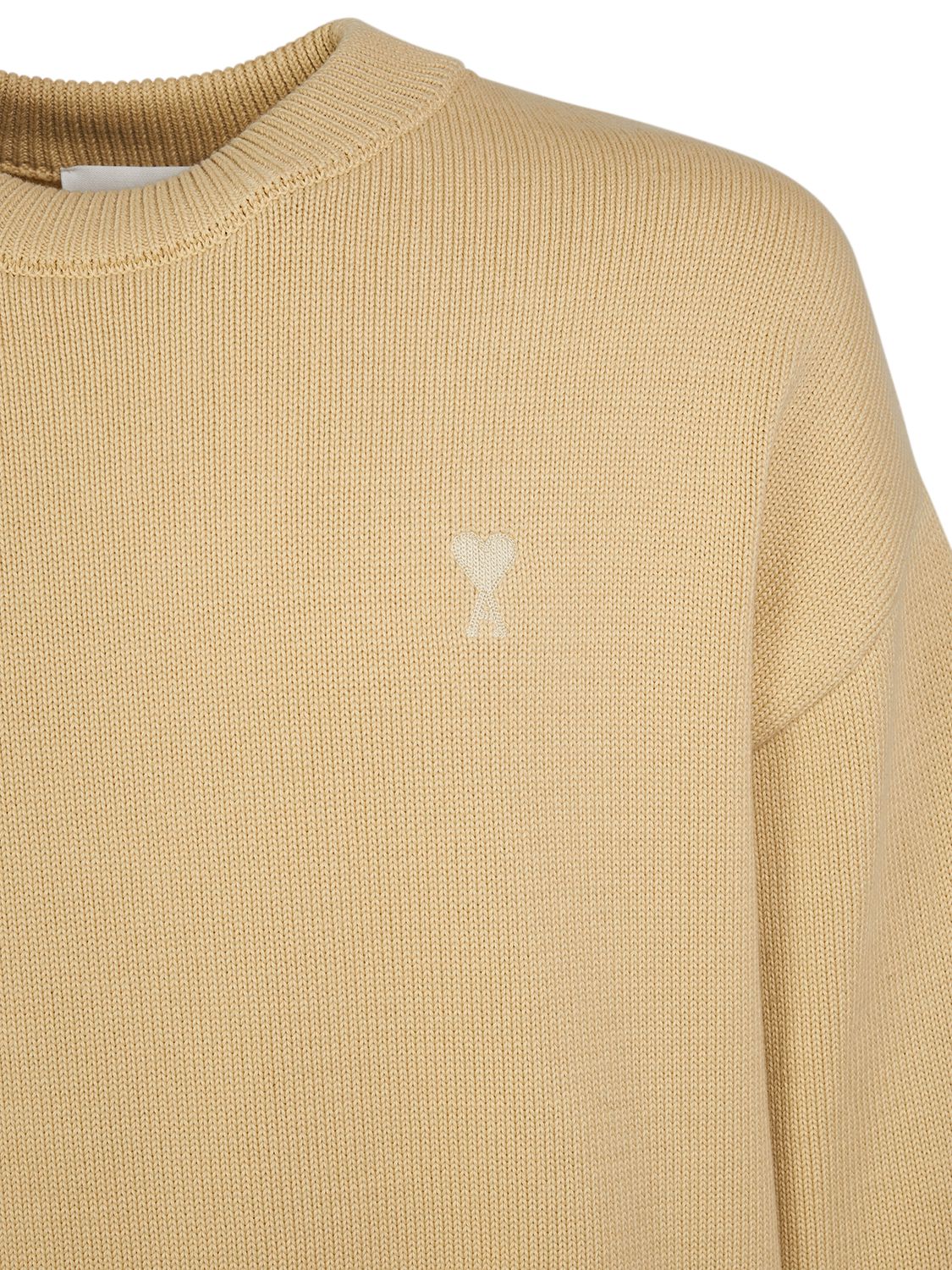 Shop Ami Alexandre Mattiussi Adc Cotton & Wool Crewneck Sweater In Cream