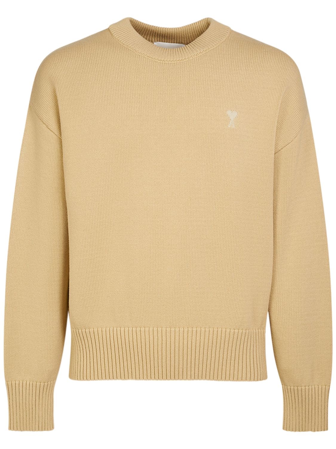Ami Alexandre Mattiussi Adc Cotton & Wool Crewneck Sweater In Cream