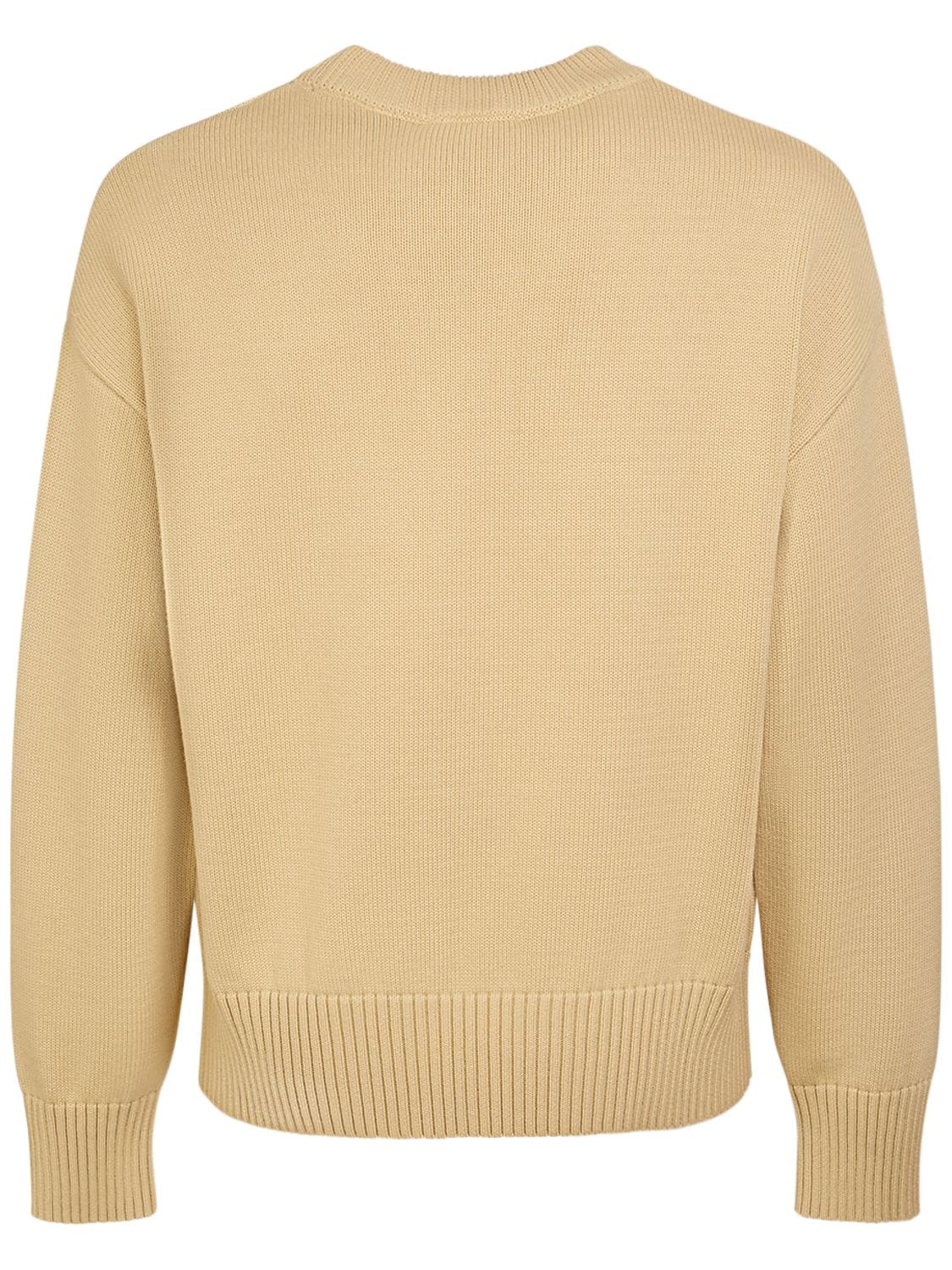 Shop Ami Alexandre Mattiussi Adc Cotton & Wool Crewneck Sweater In Cream