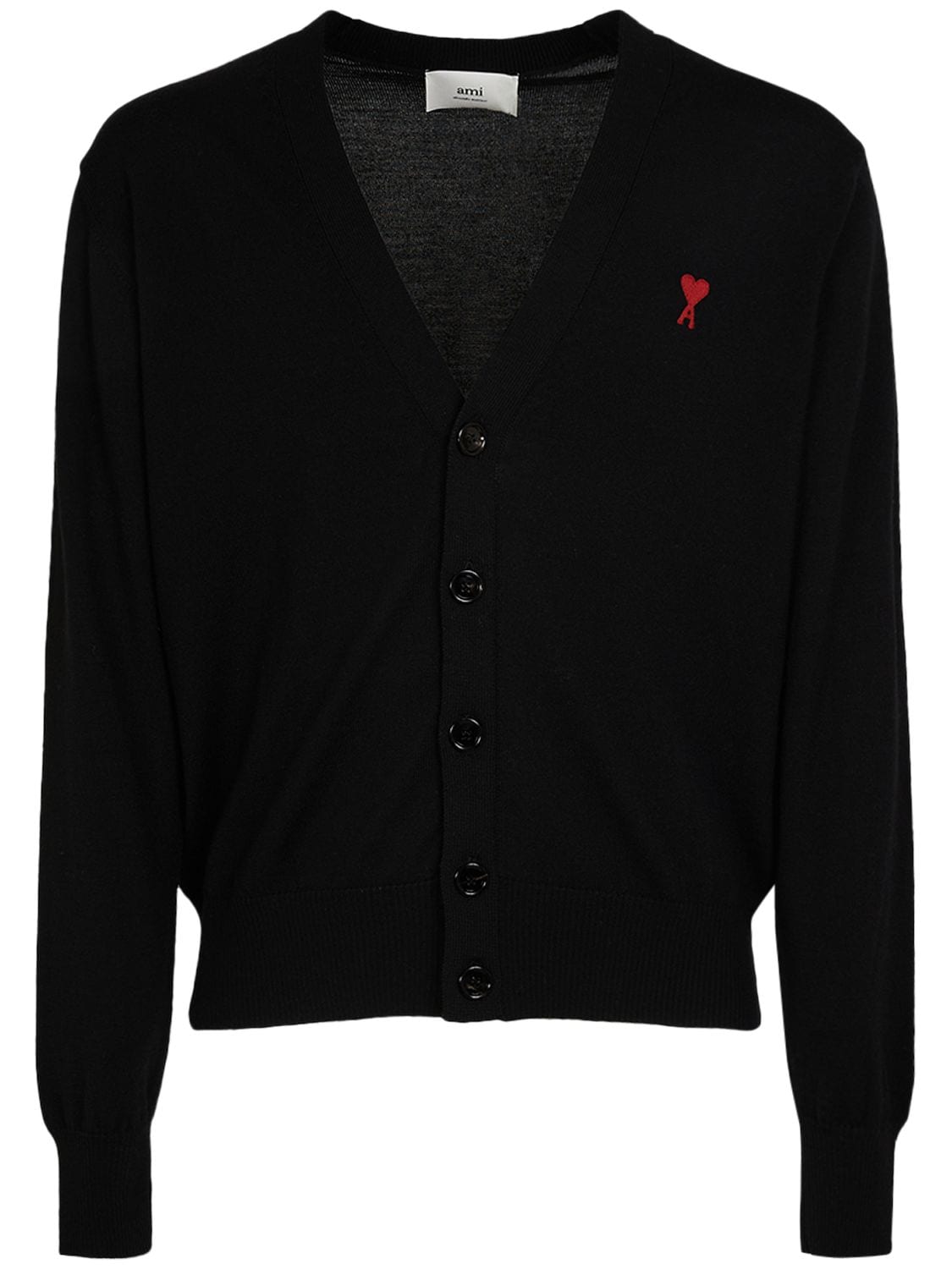Ami Alexandre Mattiussi Logo Wool Tricot Cardigan In Black