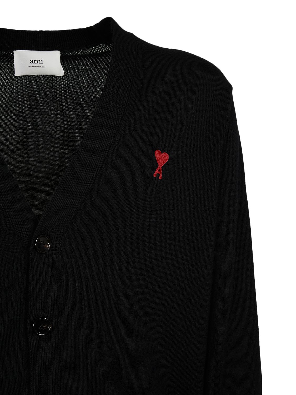 Shop Ami Alexandre Mattiussi Logo Wool Tricot Cardigan In Black
