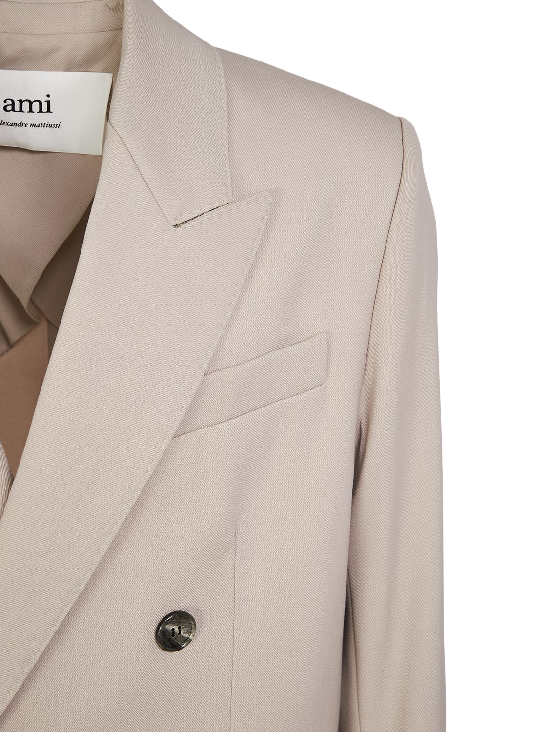 Shop Ami Alexandre Mattiussi Double Breast Wool Gabardine Coat In Light Beige