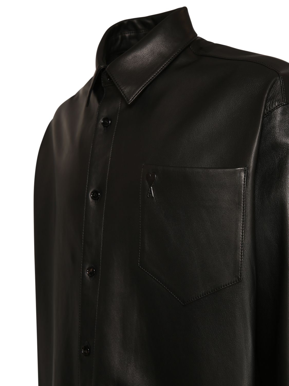 Shop Ami Alexandre Mattiussi Adc Leather Overshirt In Black