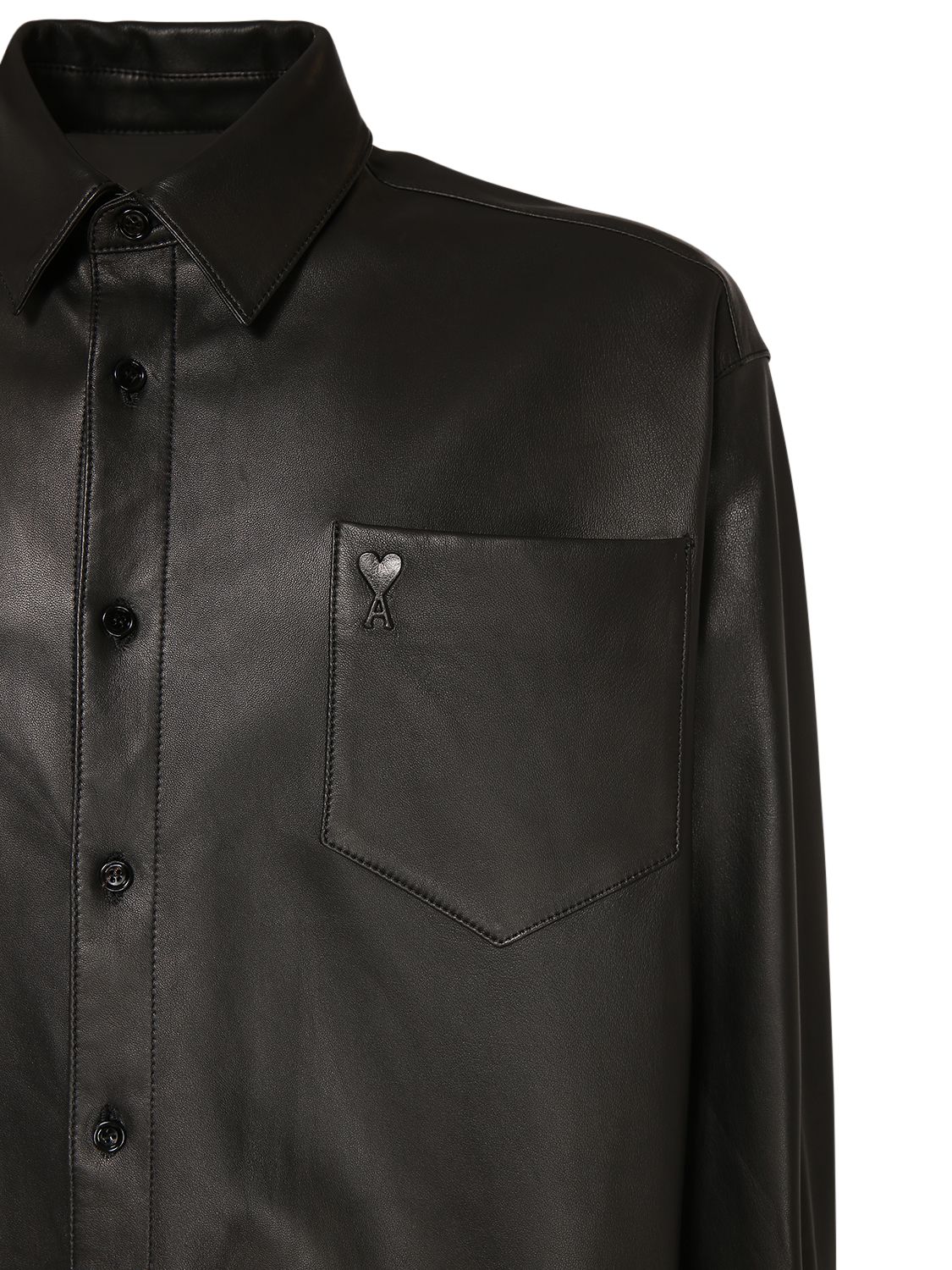 Shop Ami Alexandre Mattiussi Adc Leather Overshirt In Black