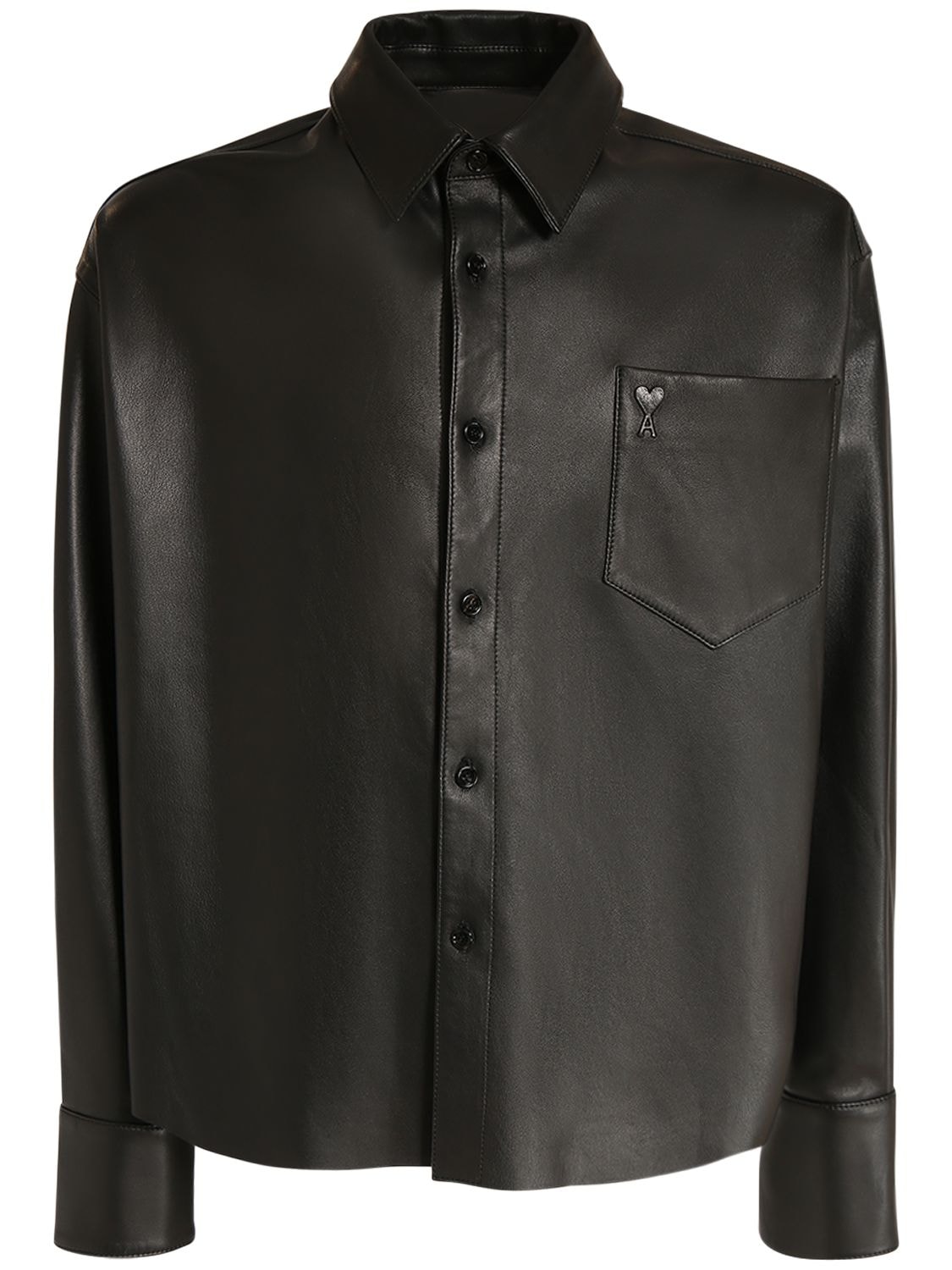 Ami Alexandre Mattiussi Adc Leather Overshirt In Black