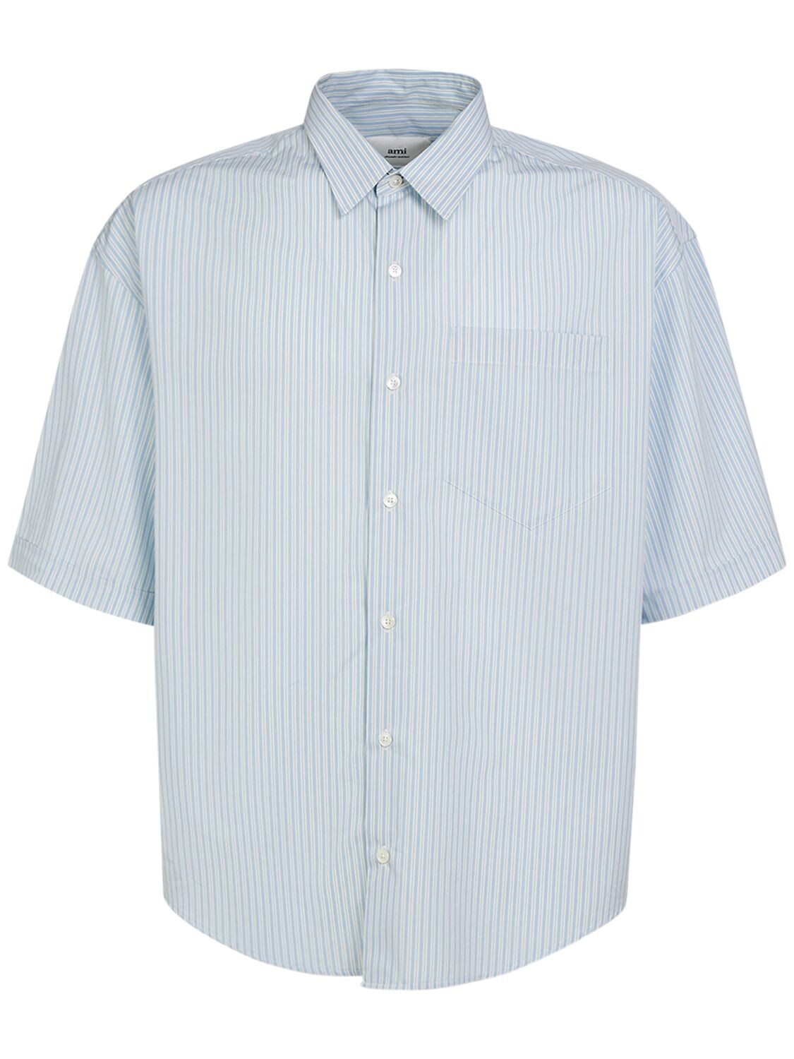 Shop Ami Alexandre Mattiussi Striped Cotton Boxy Fit Shirt In Cashmere Blue