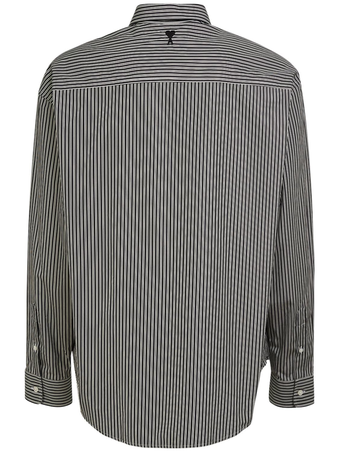 Shop Ami Alexandre Mattiussi Striped Cotton Boxy Fit Shirt In Black,white