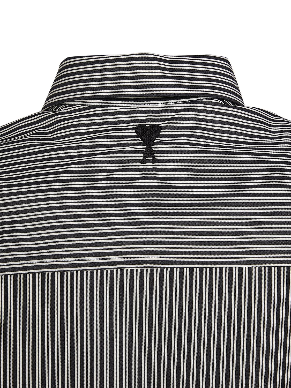 Shop Ami Alexandre Mattiussi Striped Cotton Boxy Fit Shirt In Black,white