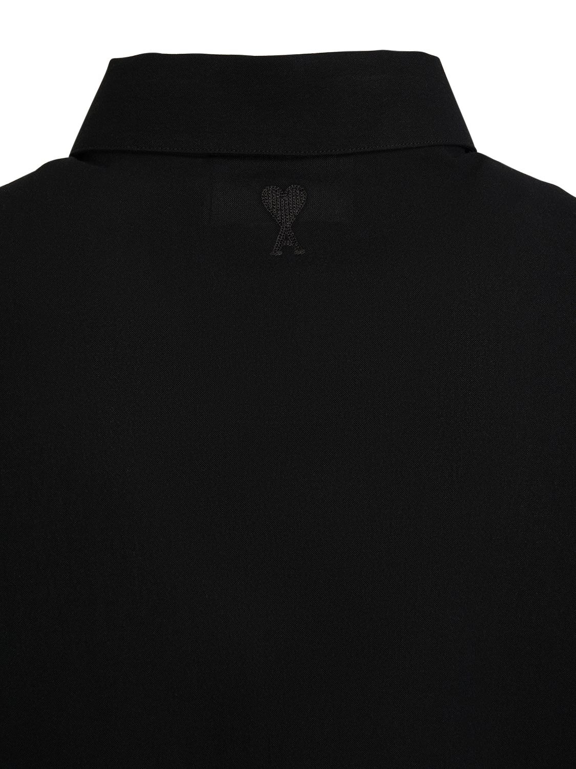 Shop Ami Alexandre Mattiussi Cotton Crepe Shirt W/drawstring In Black