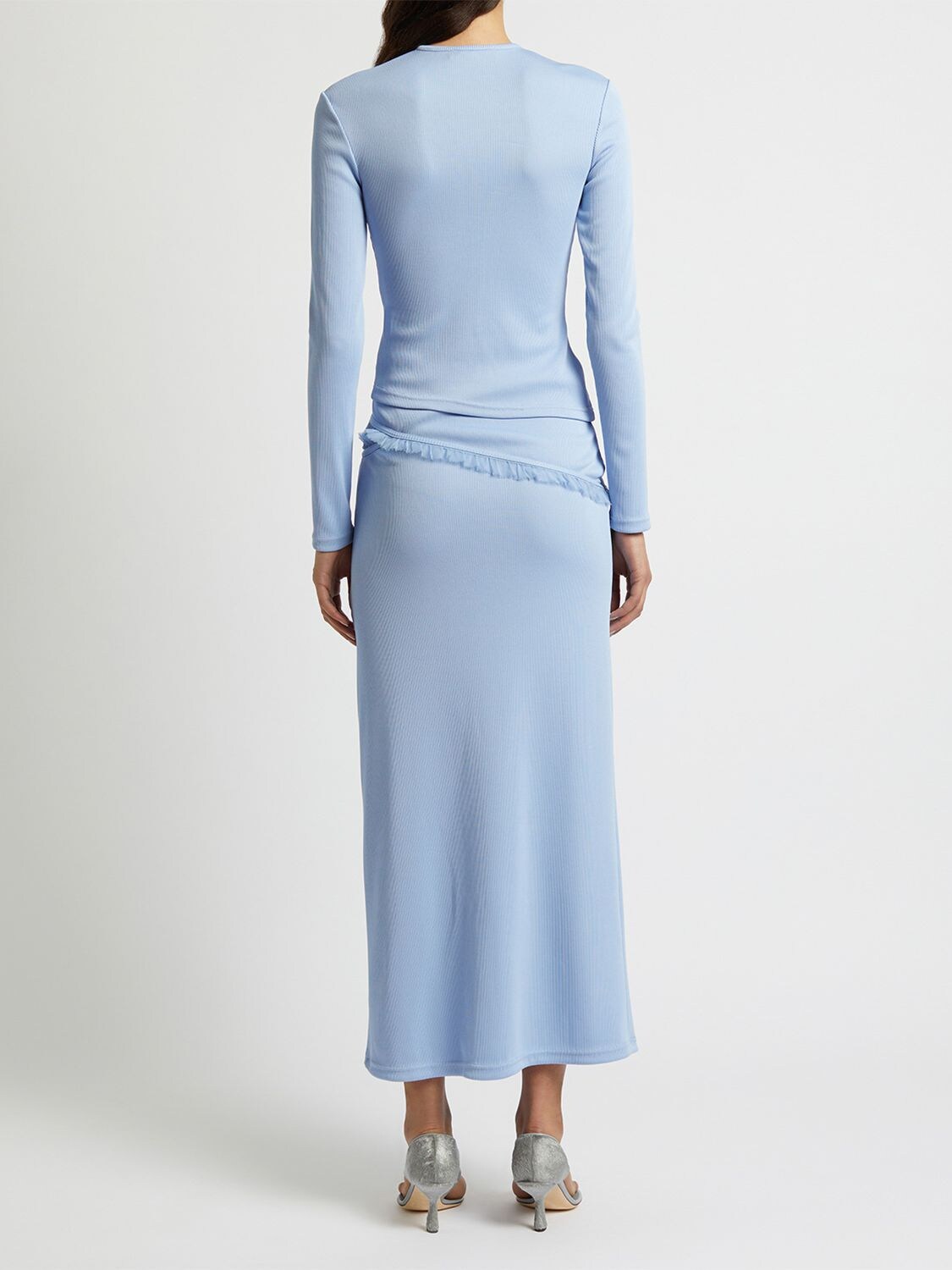 Shop Christopher Esber Carina Cutout Long Skirt W/tulle Details In Light Blue