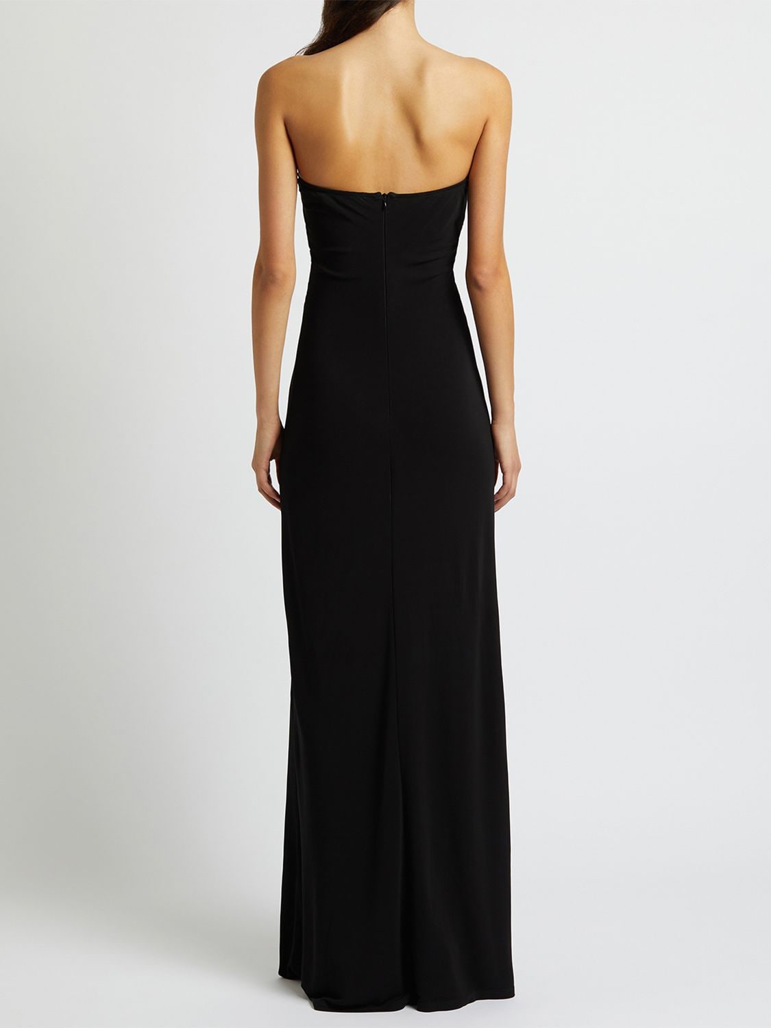 Shop Christopher Esber Arced Palm Viscose Strapless Long Dress In Black