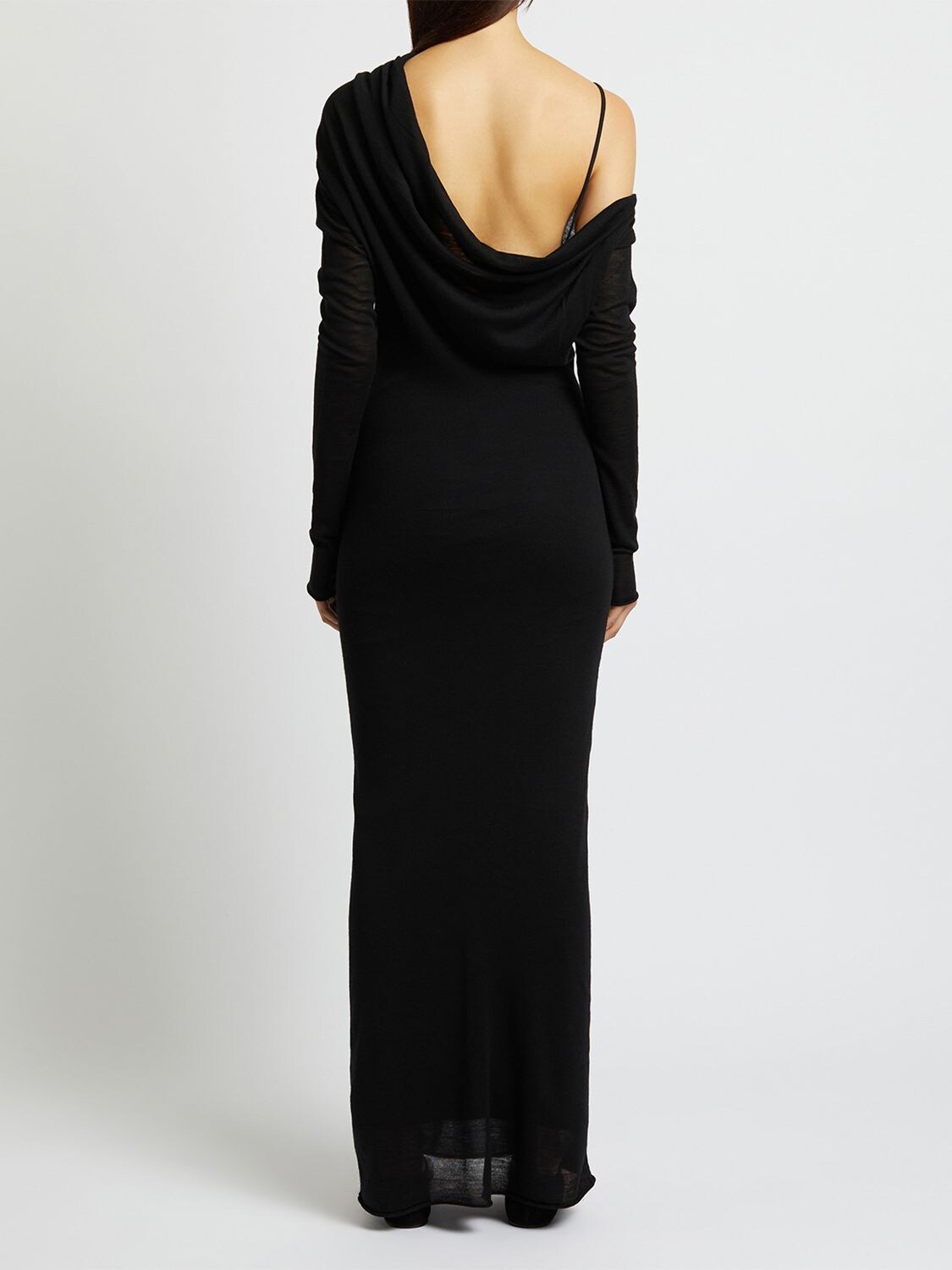 Shop Christopher Esber Radial Wave Wool Knit Maxi Dress In Black