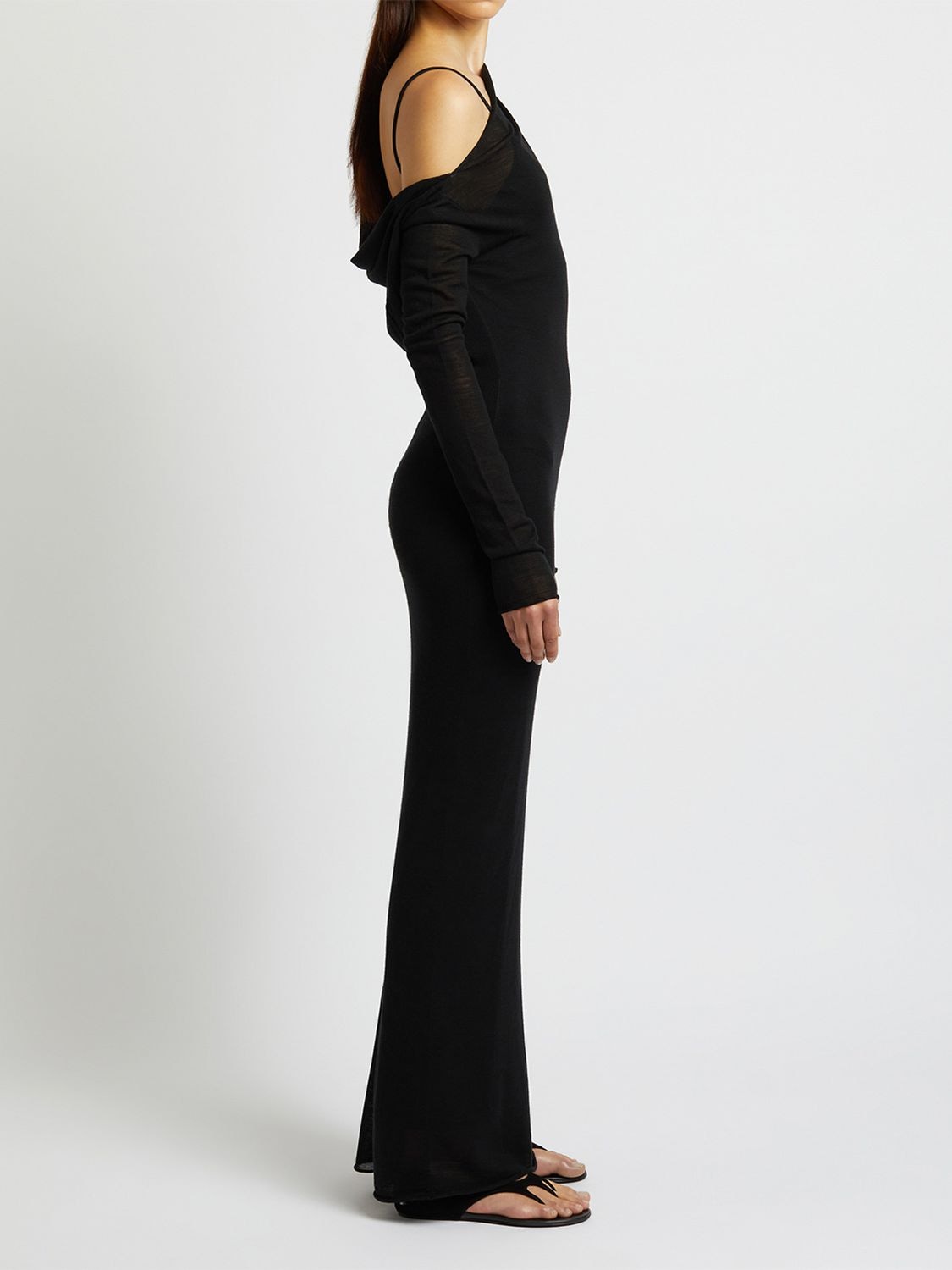 Shop Christopher Esber Radial Wave Wool Knit Maxi Dress In Black