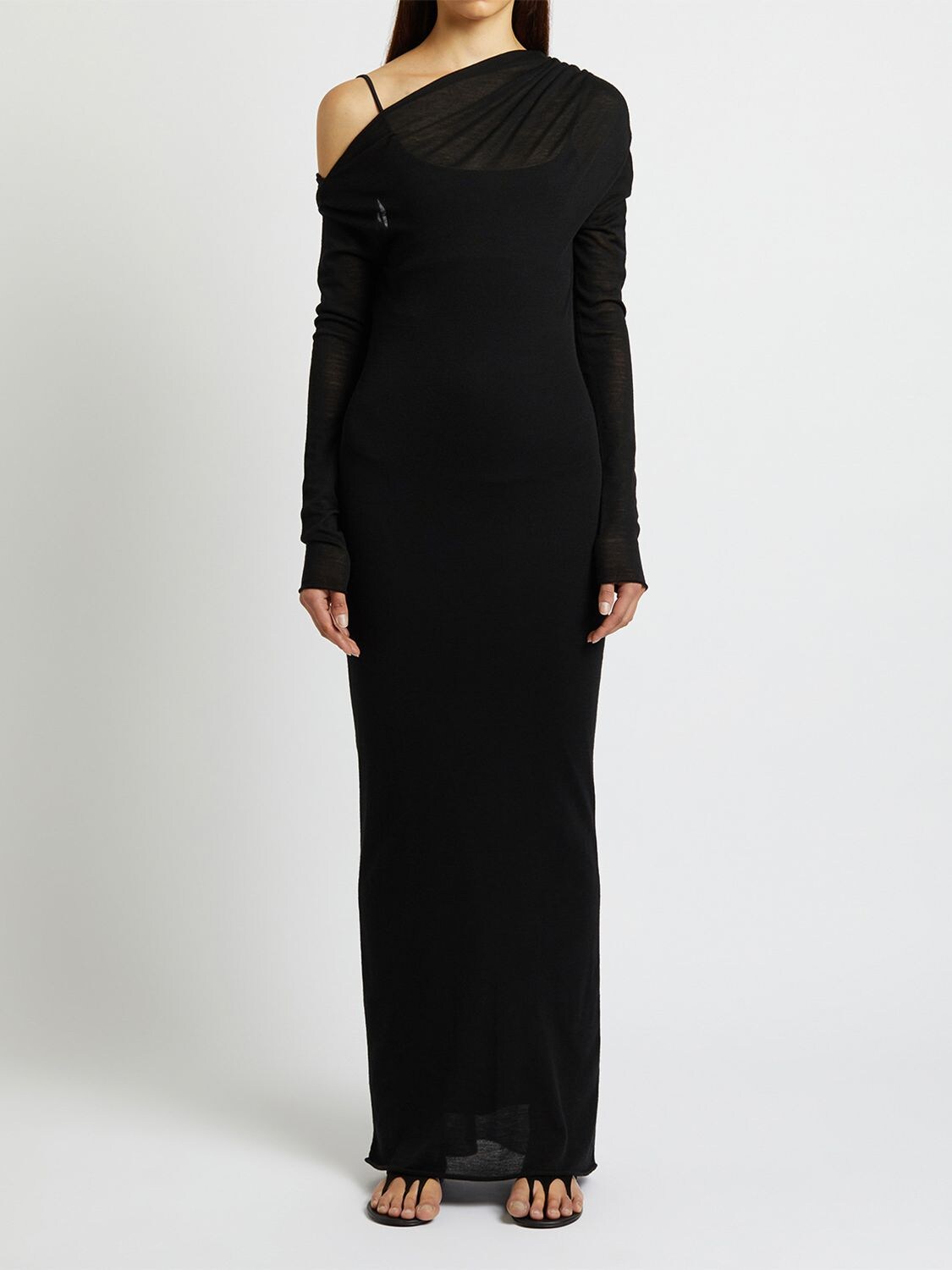 Shop Christopher Esber Radial Wave Wool Knit Maxi Dress In Black