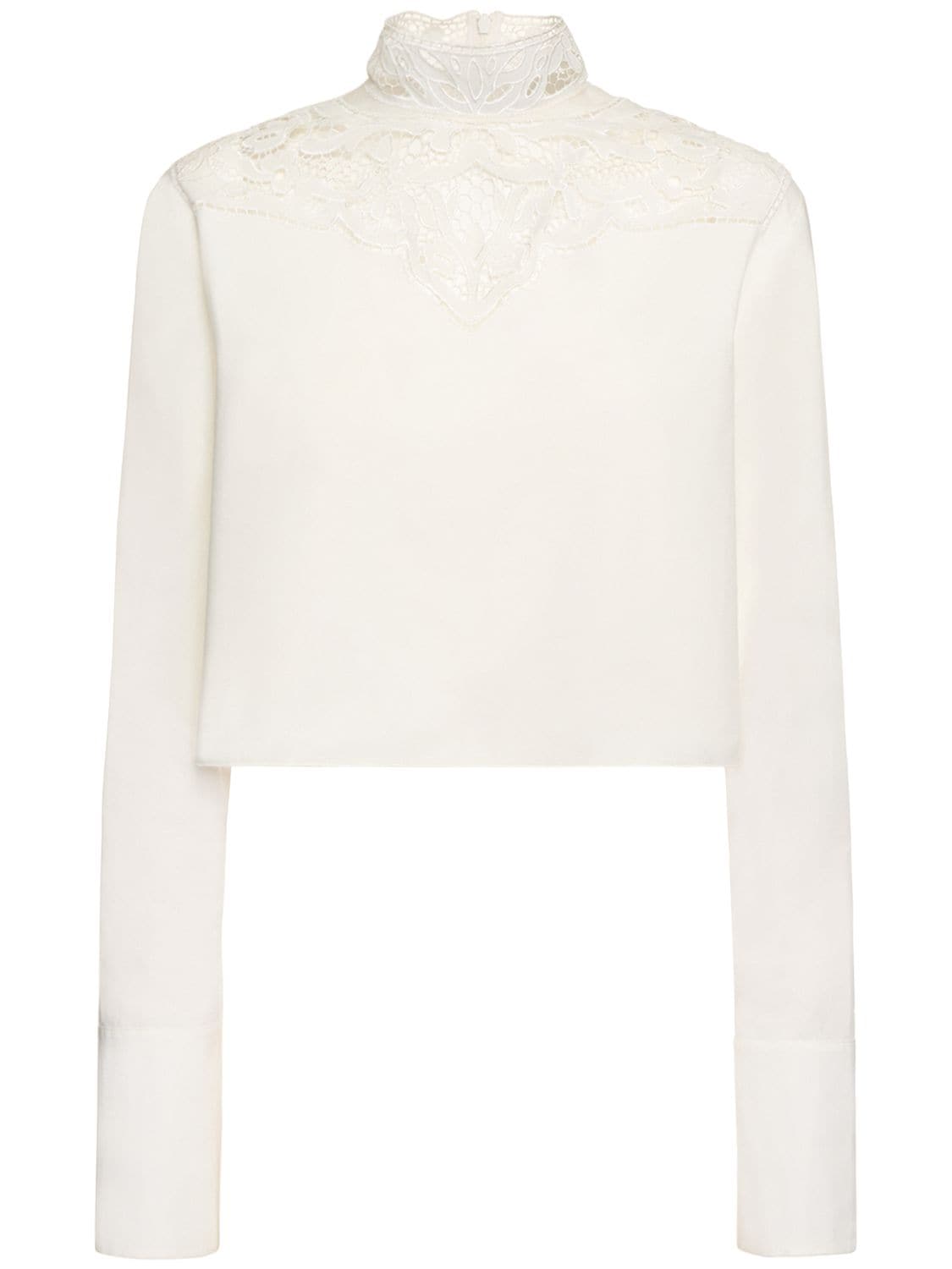 Image of Cotton Poplin Blouse W/ Lace Inserts