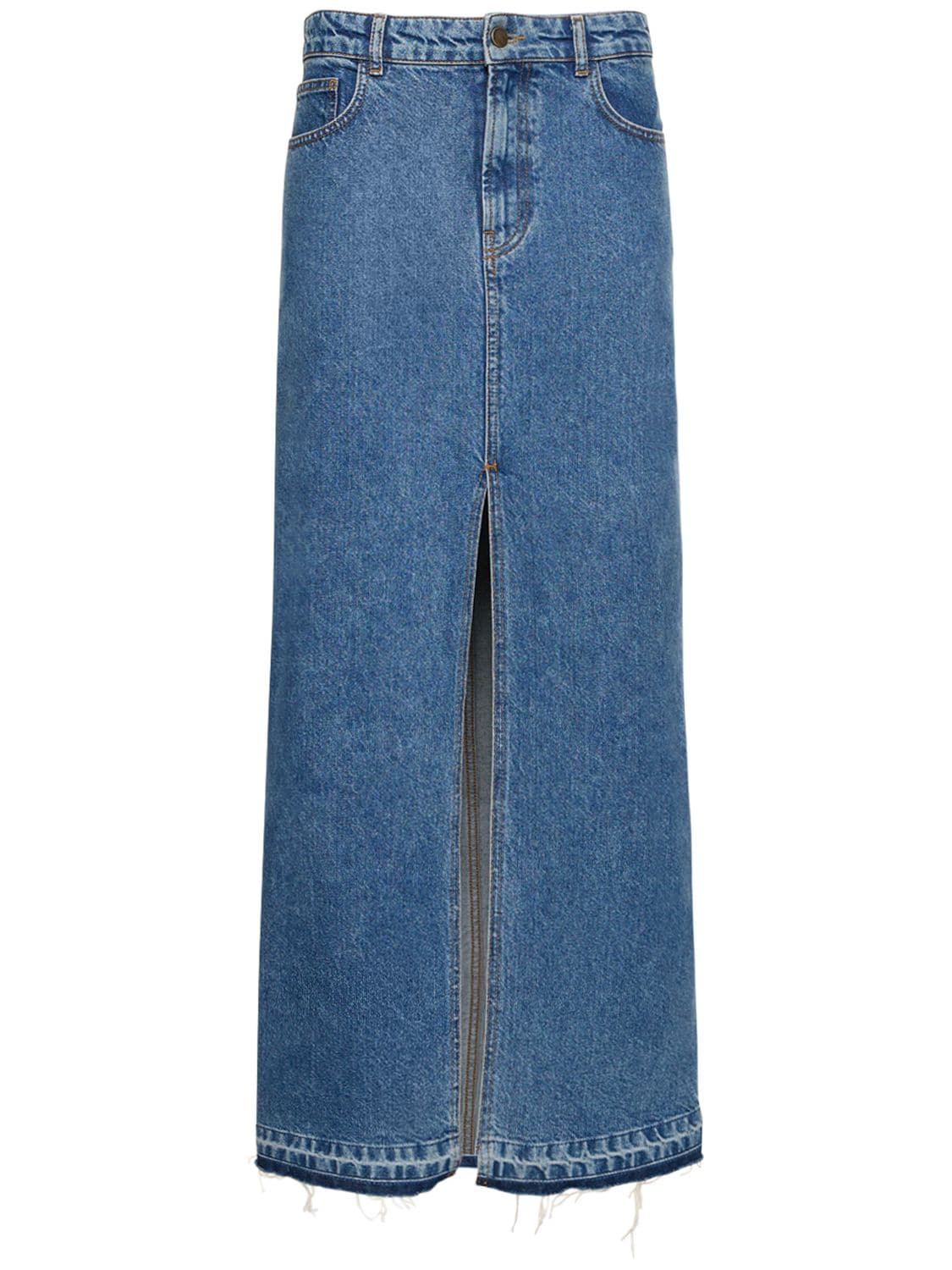 Image of Denim Long Skirt W/ Front Slit