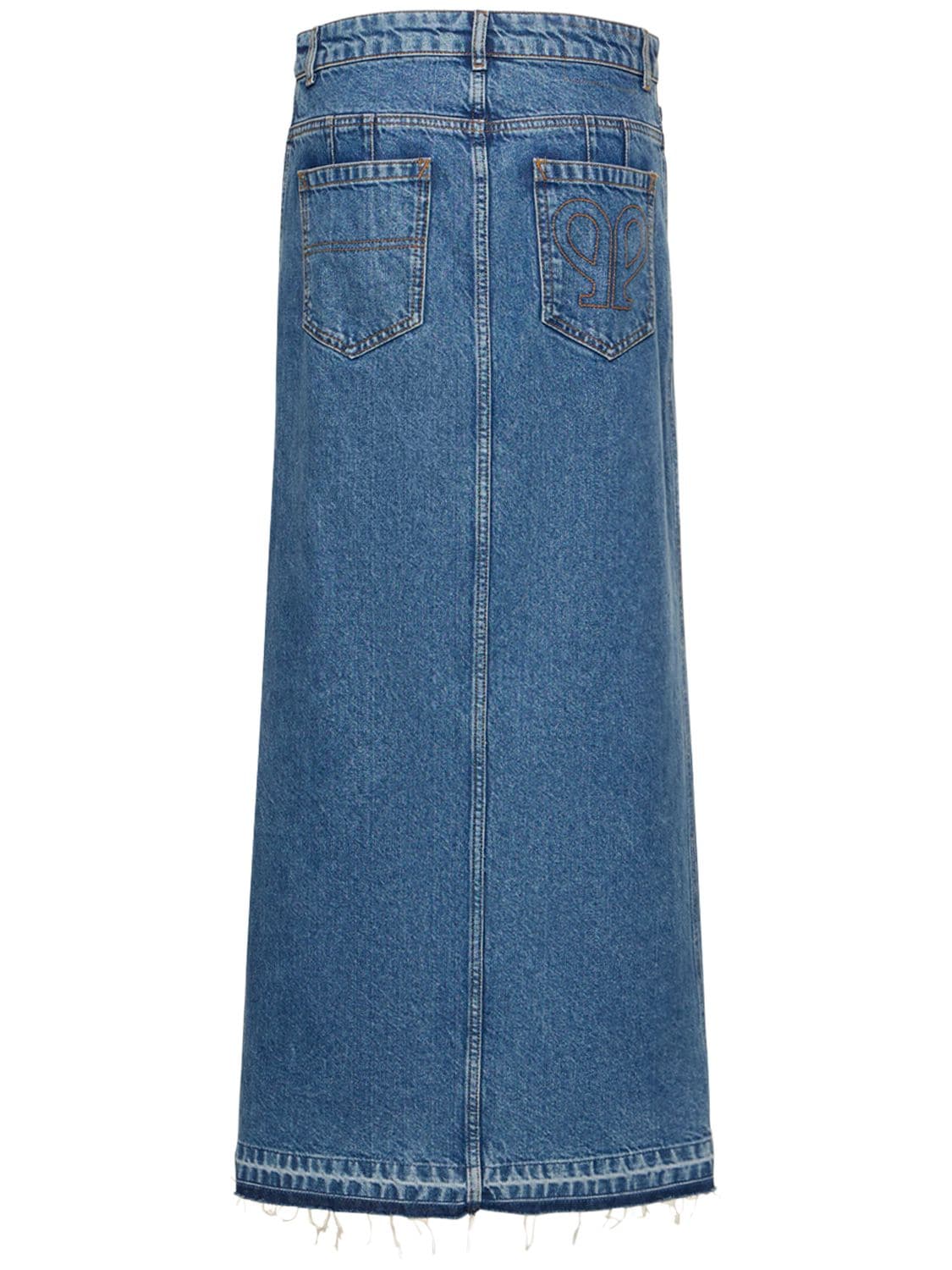 Shop Philosophy Di Lorenzo Serafini Denim Long Skirt W/ Front Slit In Blau