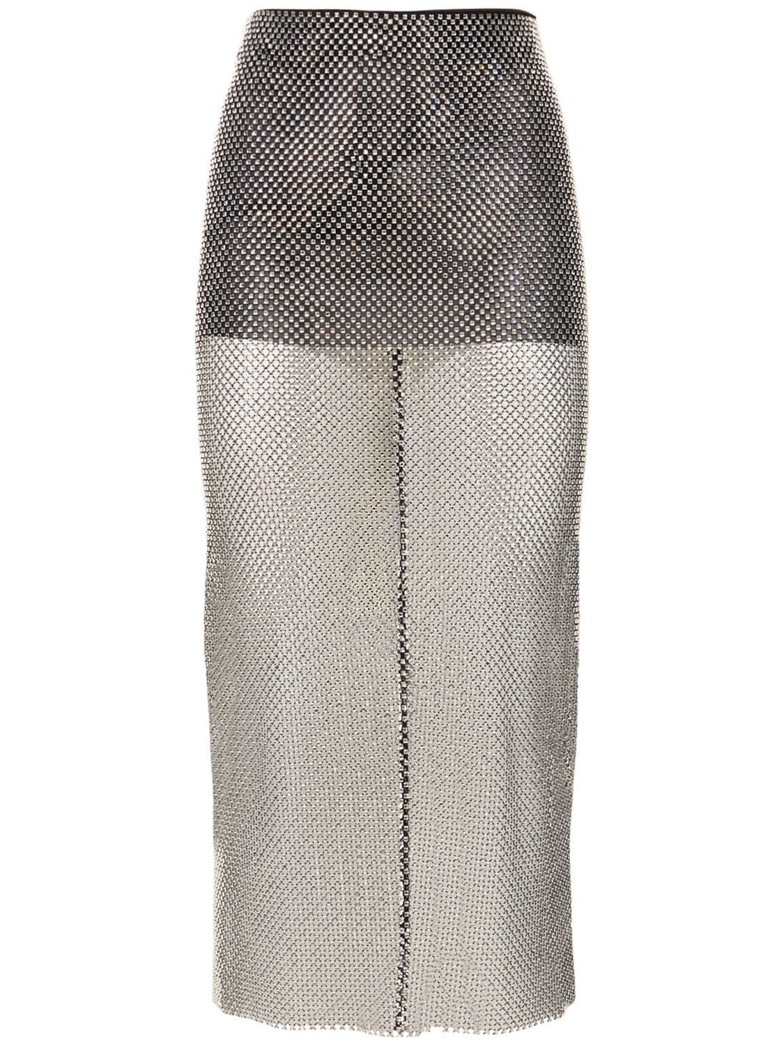 Image of Embellished Net Midi Skirt
