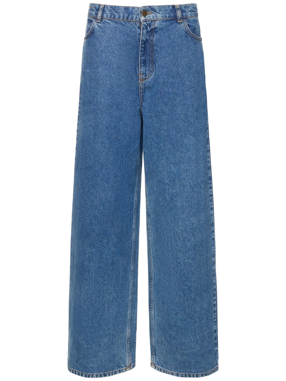 Image of Low Rise Cotton Denim Wide Jeans