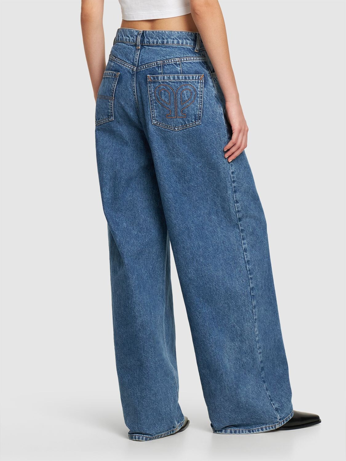 Shop Philosophy Di Lorenzo Serafini Low Rise Cotton Denim Wide Jeans In Blau