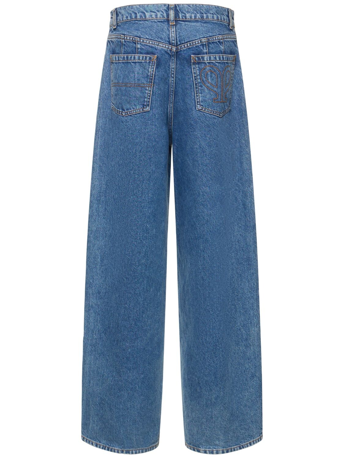 Shop Philosophy Di Lorenzo Serafini Low Rise Cotton Denim Wide Jeans In Blau