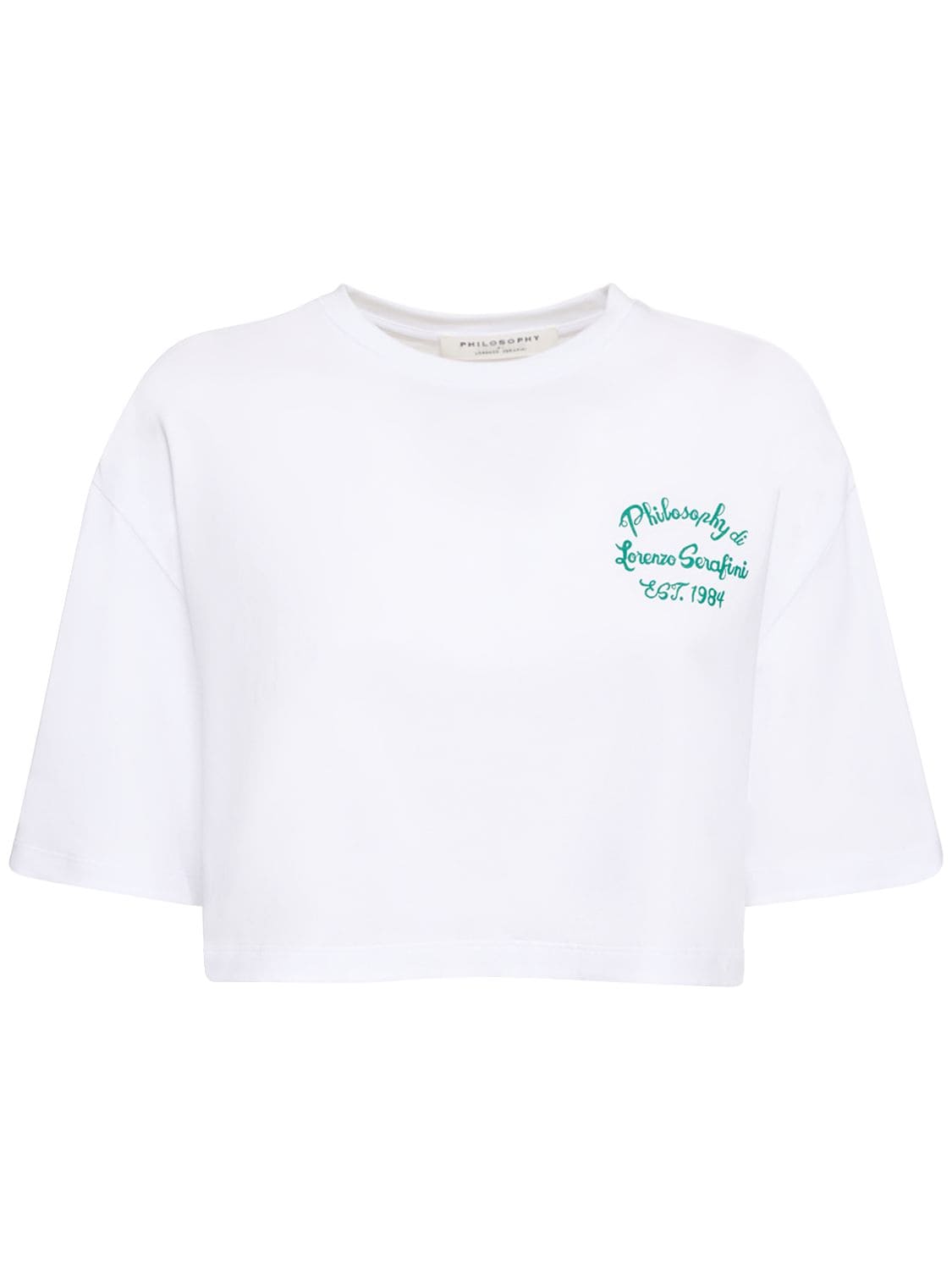 Philosophy Di Lorenzo Serafini Logo Cotton Cropped T-shirt In Grün Weiss