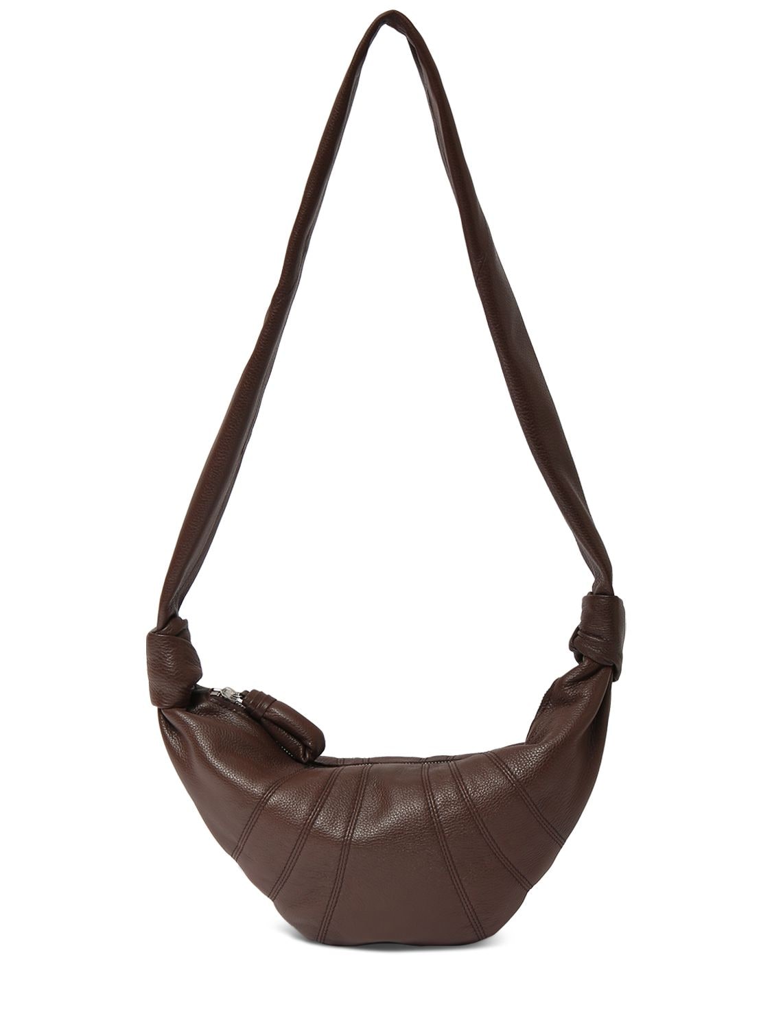 Lemaire Small Croissant Grain Leather Bag In Pecan Brown