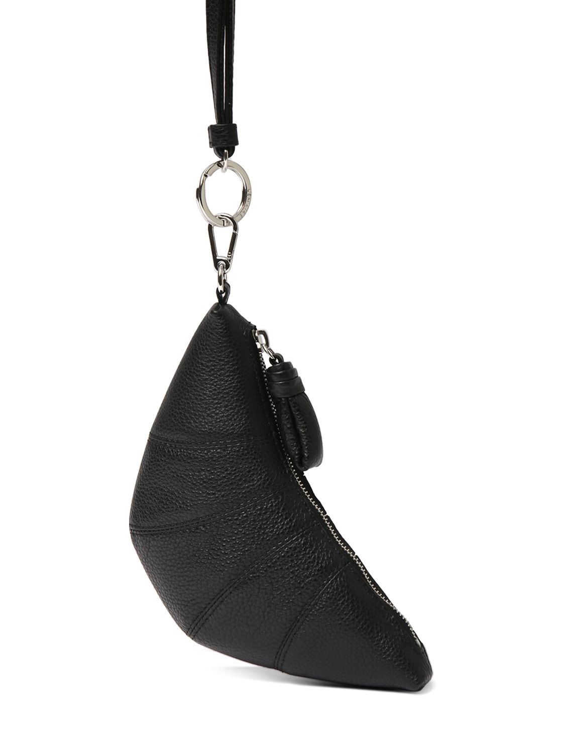 Lemaire Croissant Coin Purse W/ Neck Strap In Black