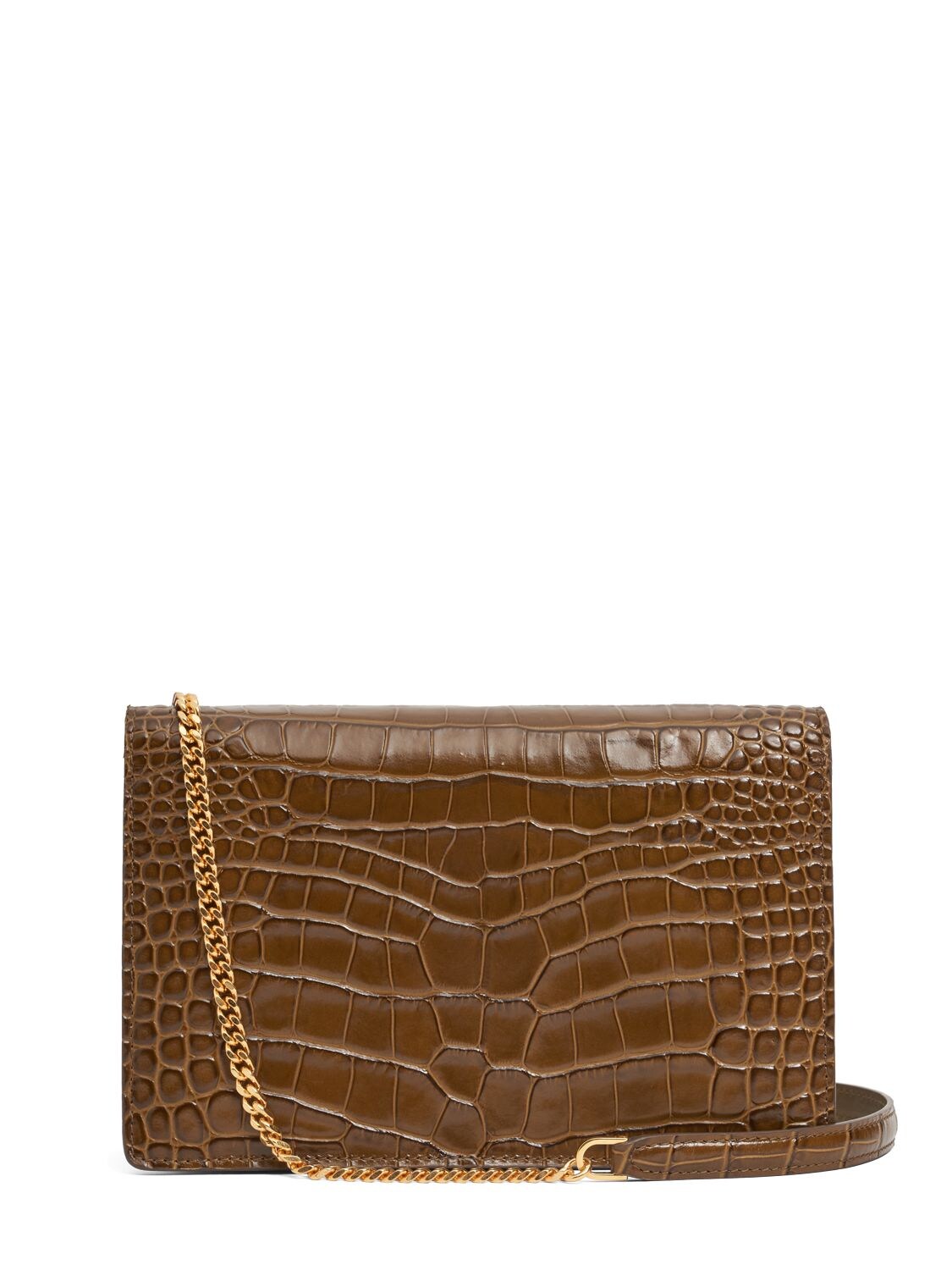 Shop Tom Ford Small Whitney Shiny Croc Leather Bag In Khaki