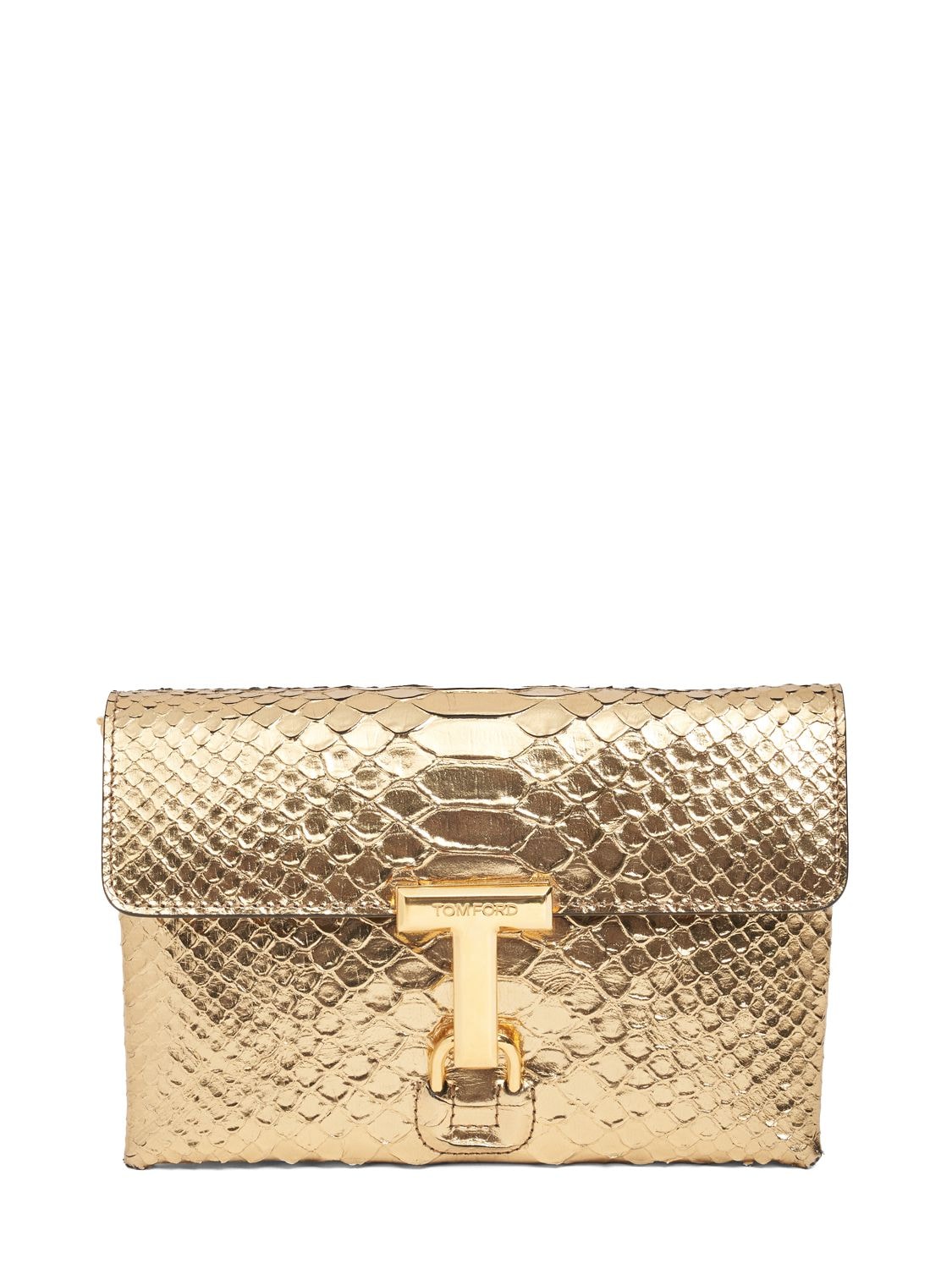 Tom Ford Mini Embossed Laminated Leather Bag In Dark Gold