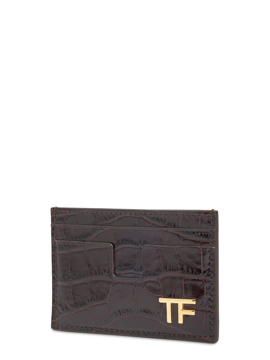 Shop Tom Ford Shiny Croc Embossed Leather Card Holder In Espresso