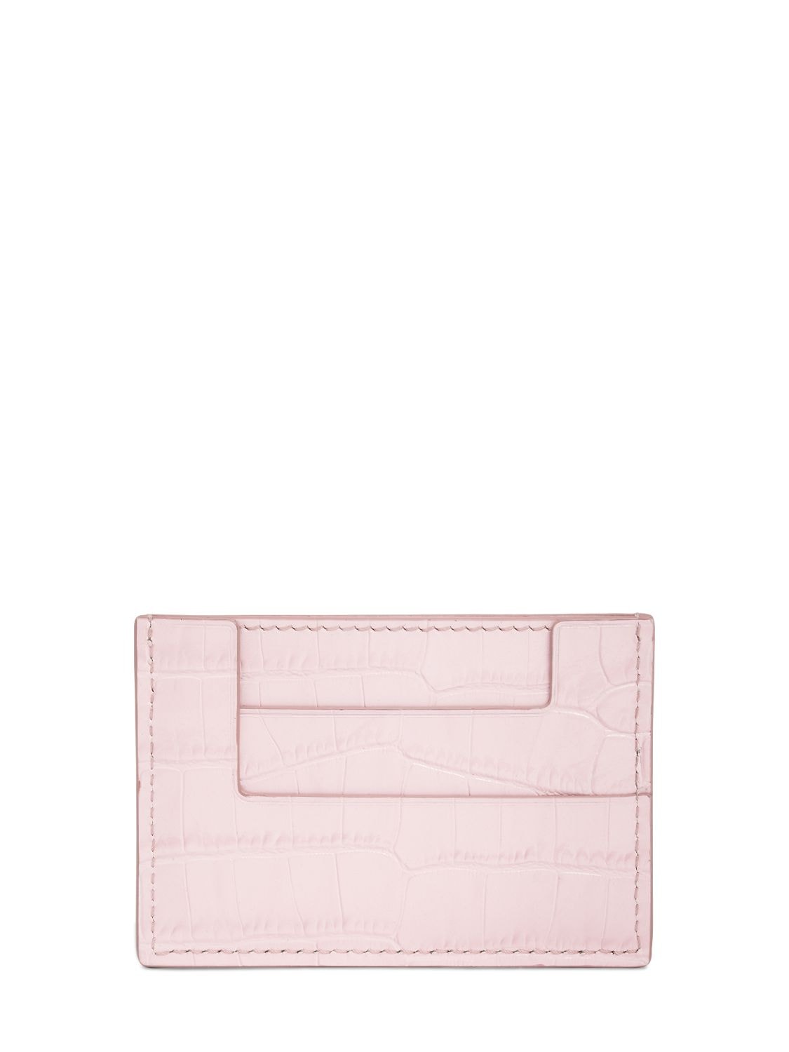 Shop Tom Ford Shiny Croc Embossed Leather Card Holder In Pastel Pink