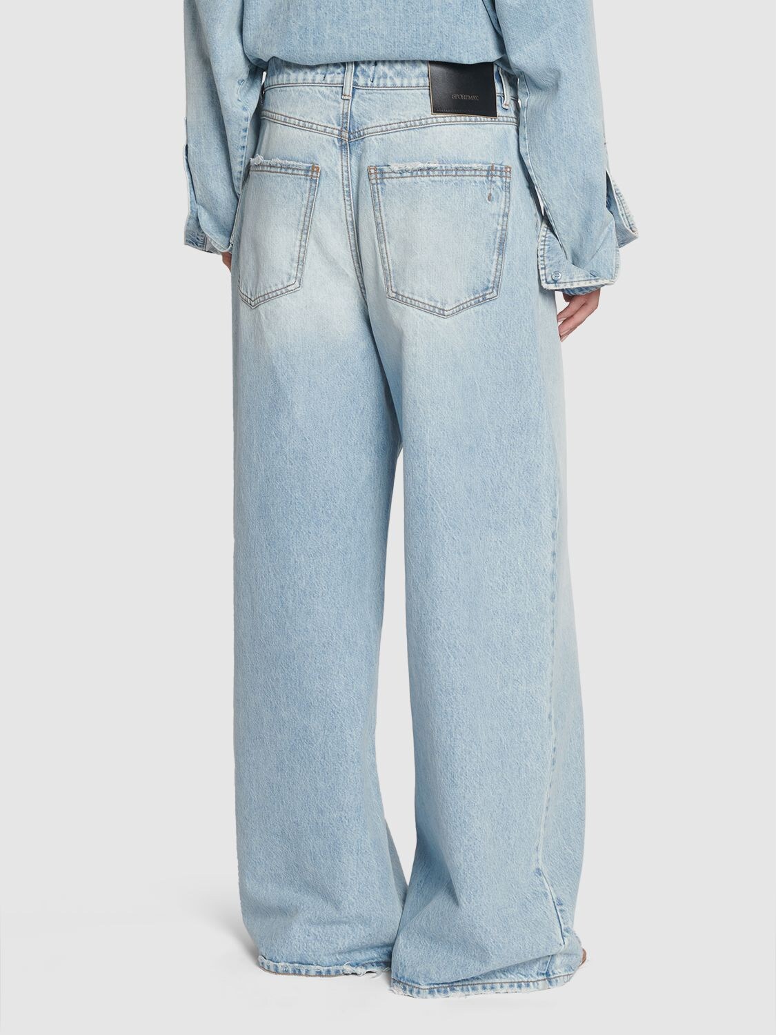 Shop Sportmax Angri Low Rise Denim Wide Jeans In Light Blue