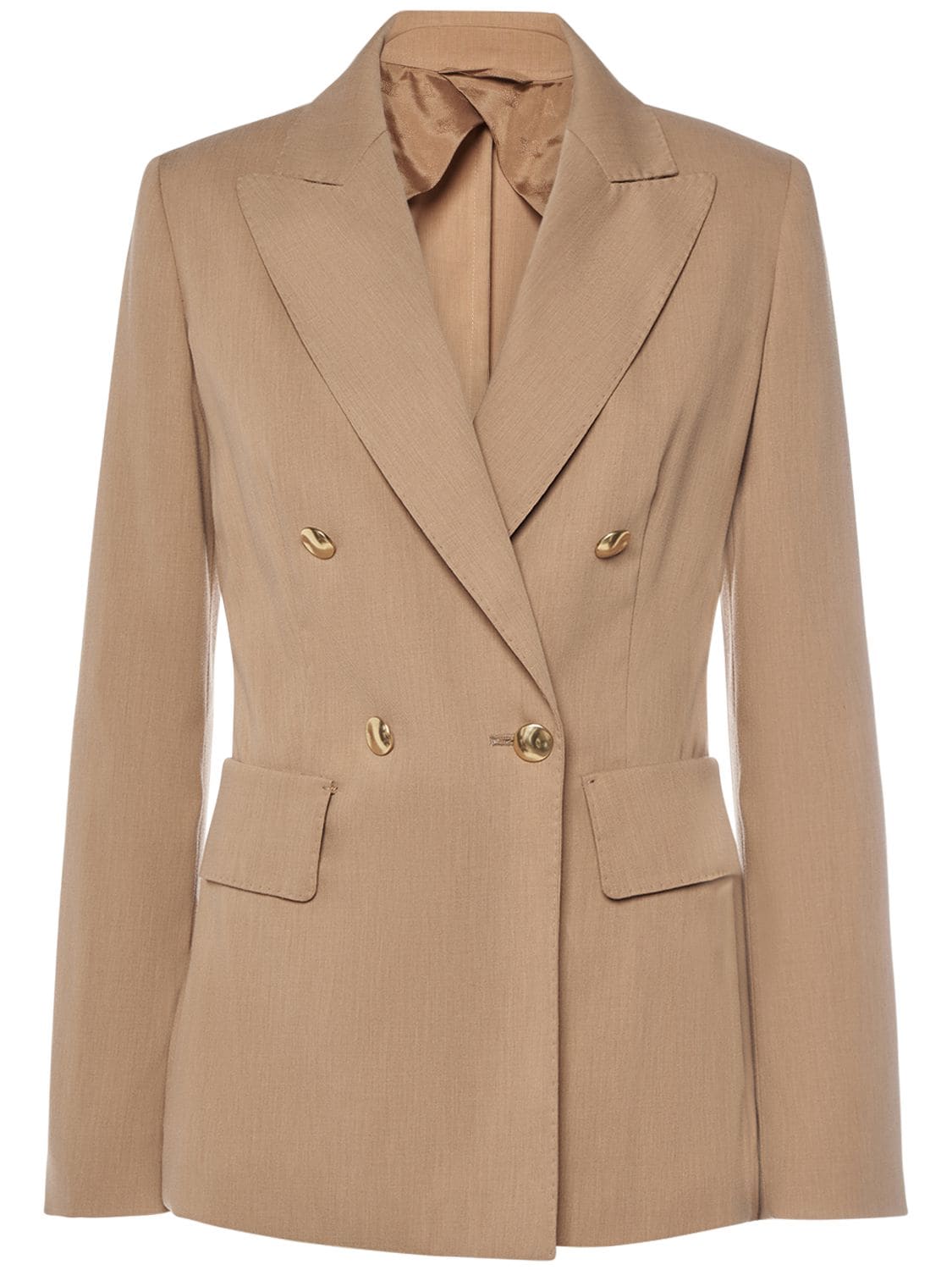 Max Mara Cotton Crepe Double Breasted Jacket In Camel