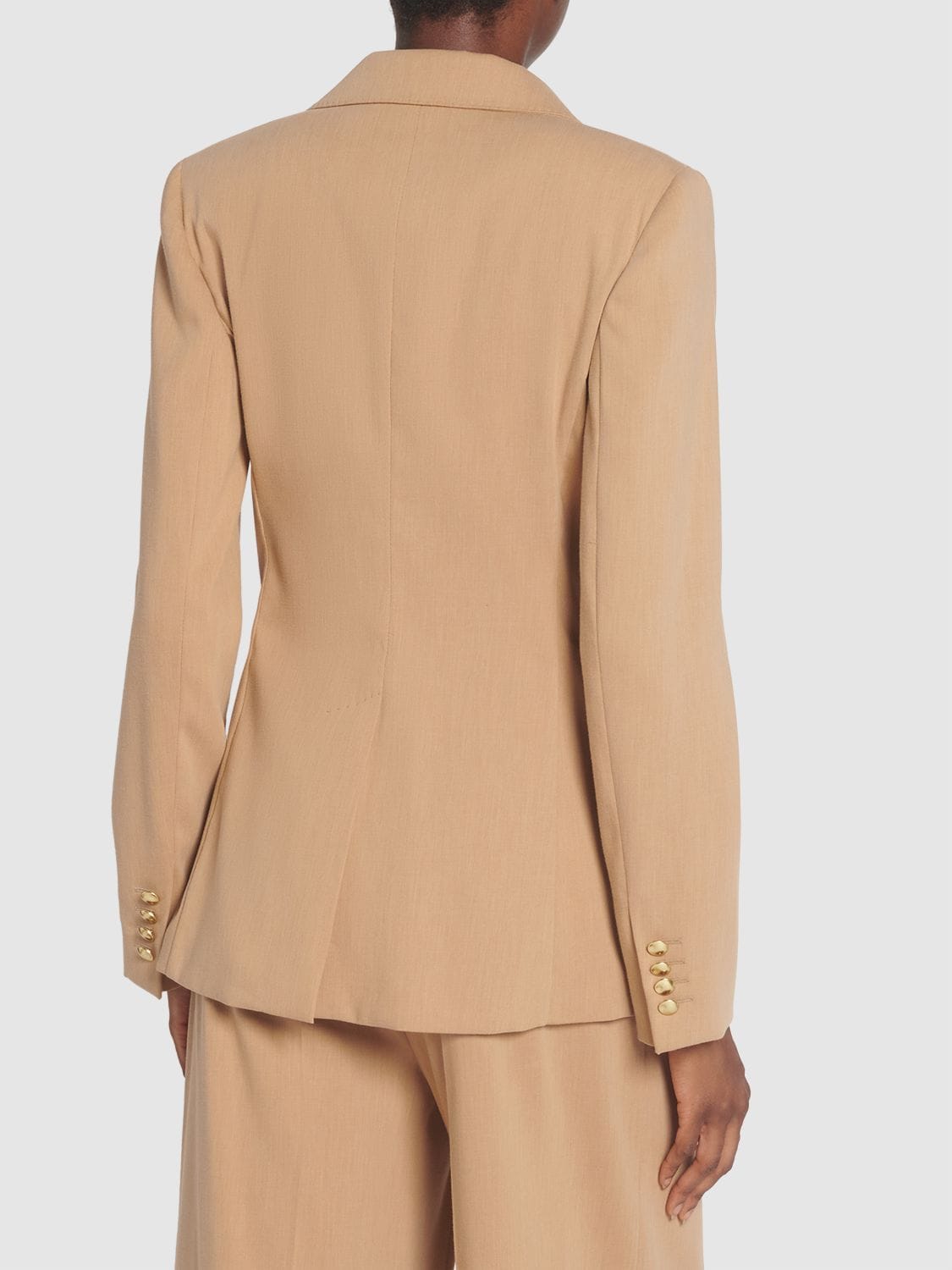 Shop Max Mara Cotton Crepe Double Breasted Jacket In Camel