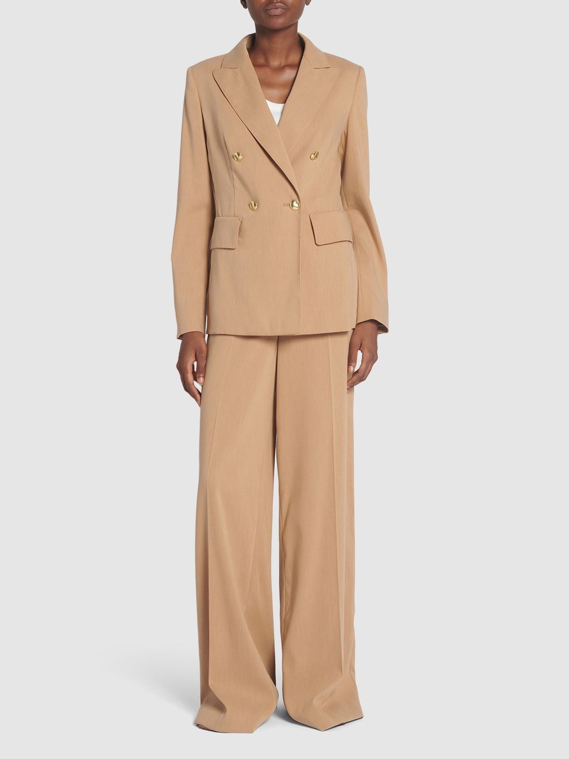 Shop Max Mara Cotton Crepe Double Breasted Jacket In Camel
