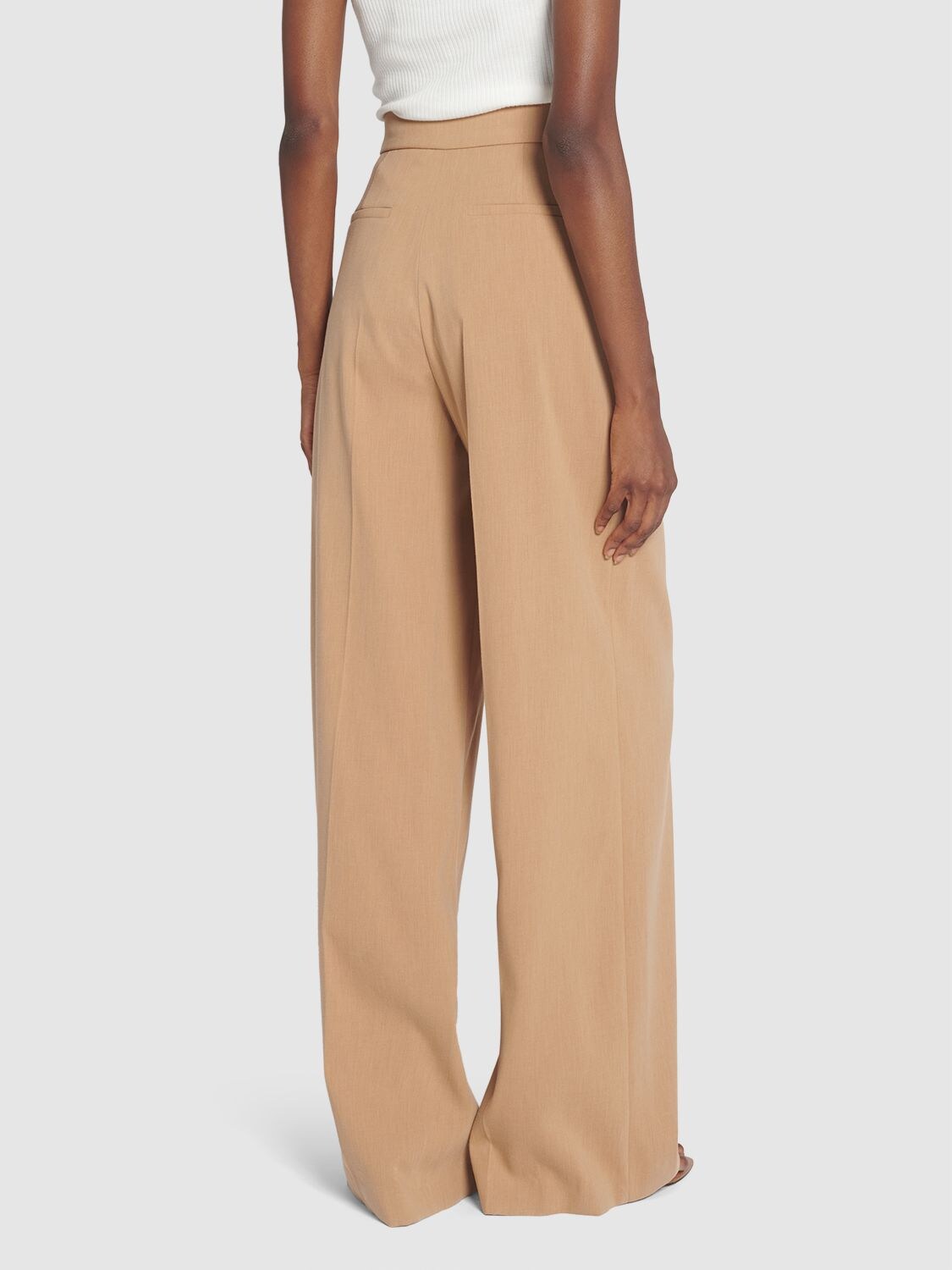 Shop Max Mara Double Cotton Crepe Wide Pants In Camel