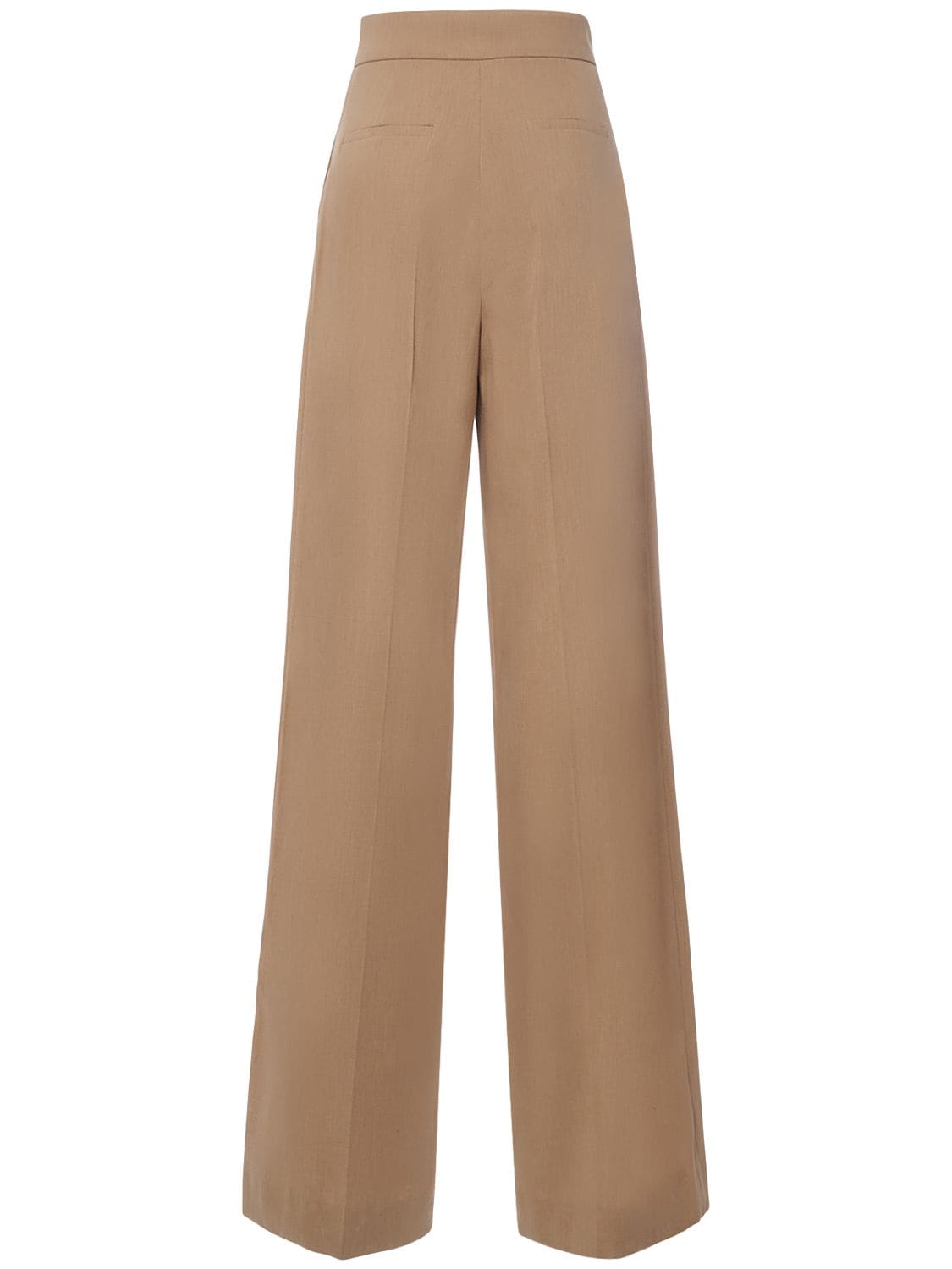 Shop Max Mara Double Cotton Crepe Wide Pants In Camel