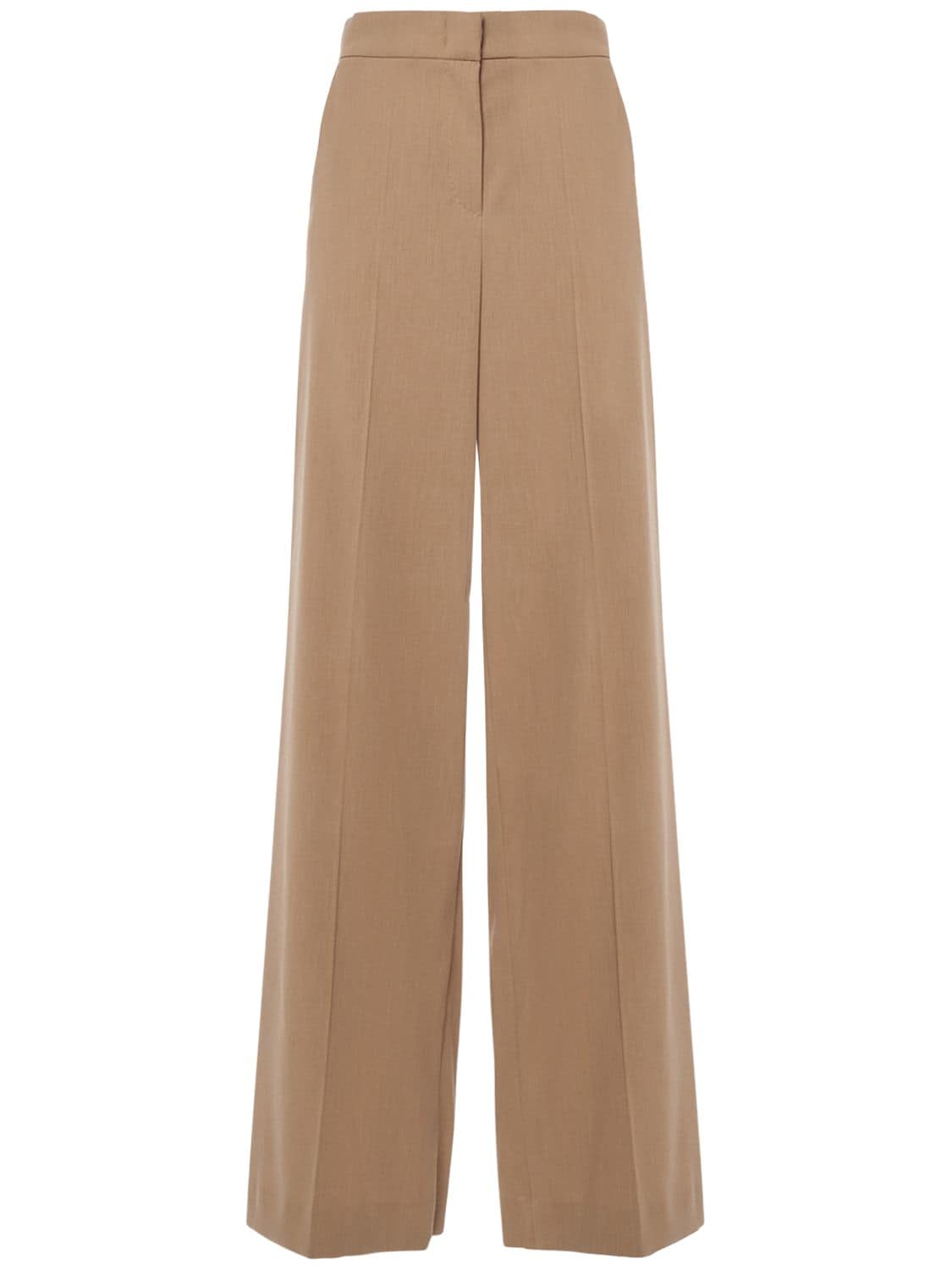 Max Mara Double Cotton Crepe Wide Pants In Camel