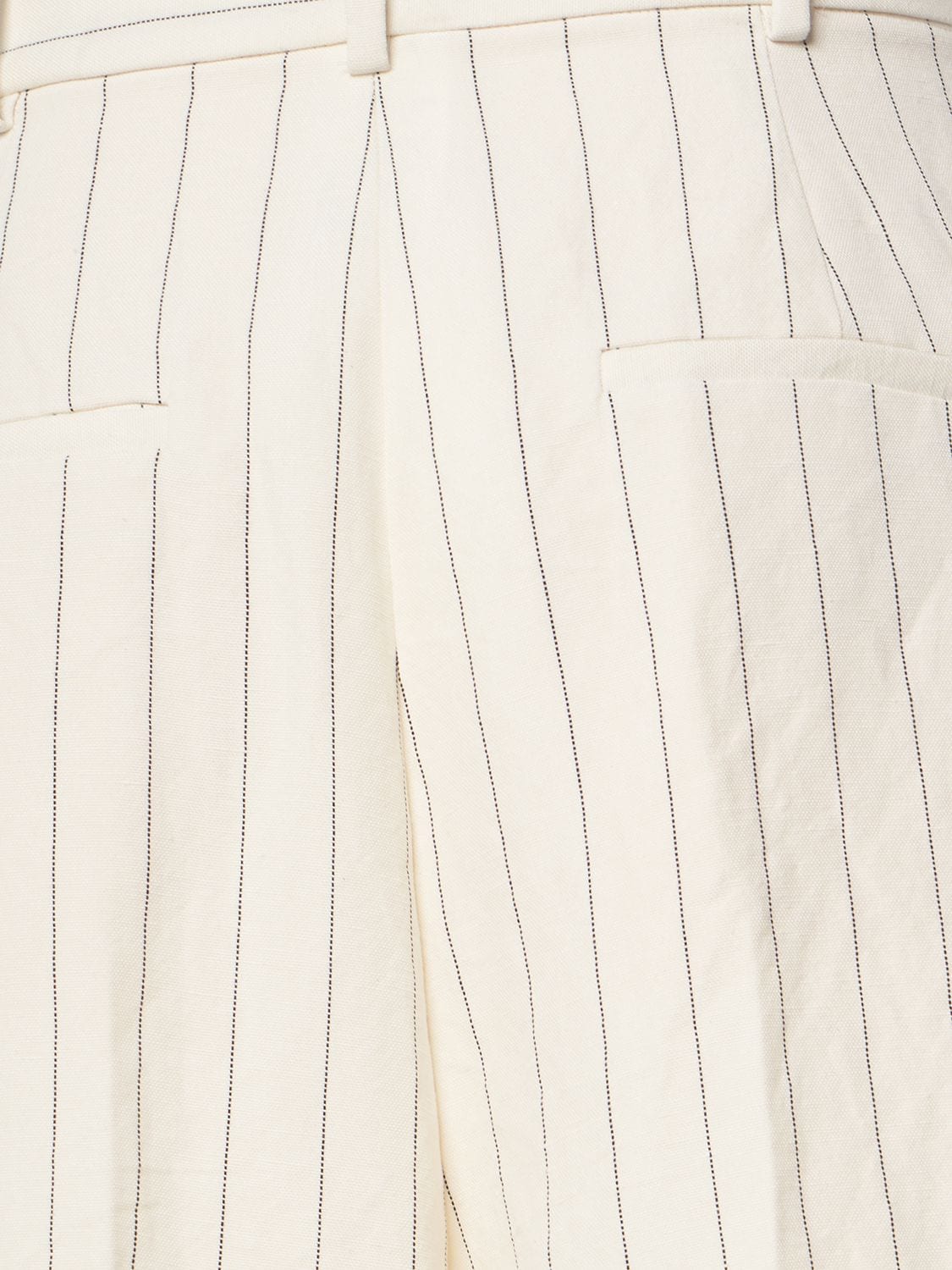 Shop Max Mara Linen Blend Pinstripe Wide Pants In Ivory,black