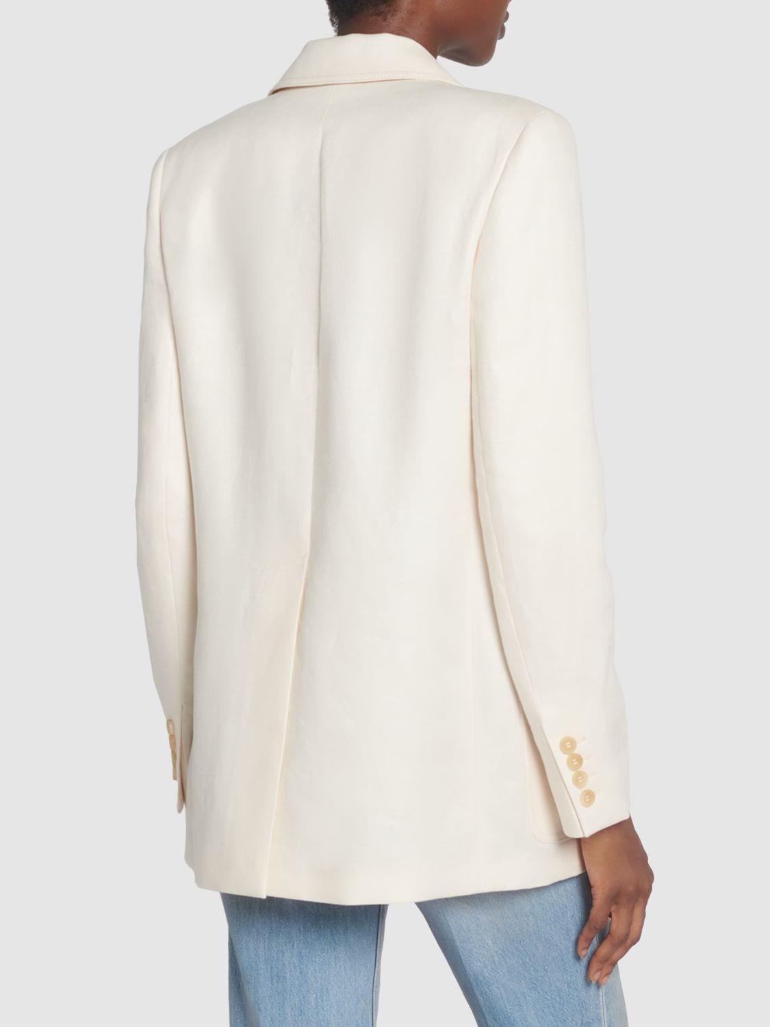 Shop Max Mara Single Breasted Linen Blazer In Ivory