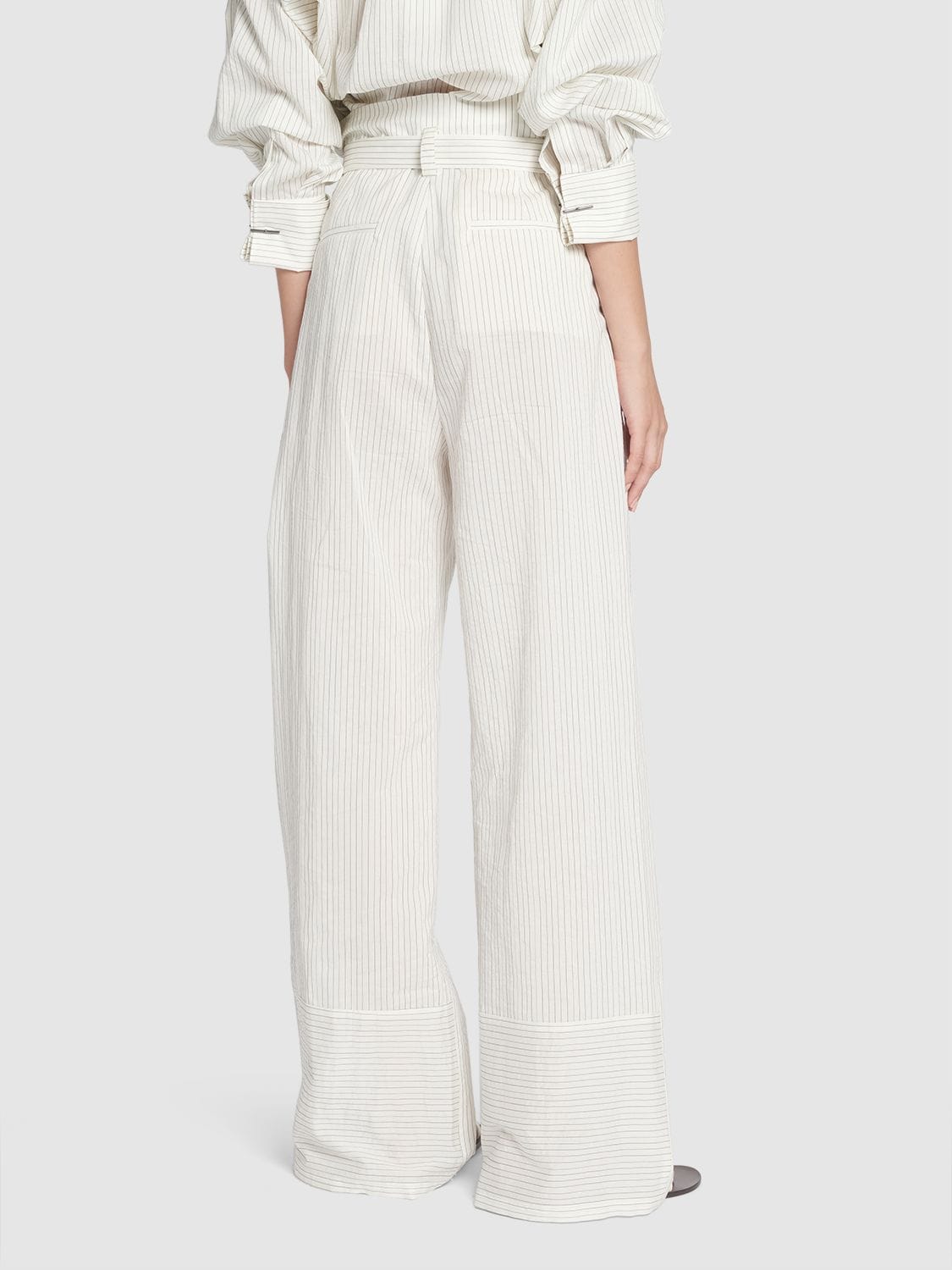 Shop Max Mara Cotton Canvas Belted Wide Pants In White,black